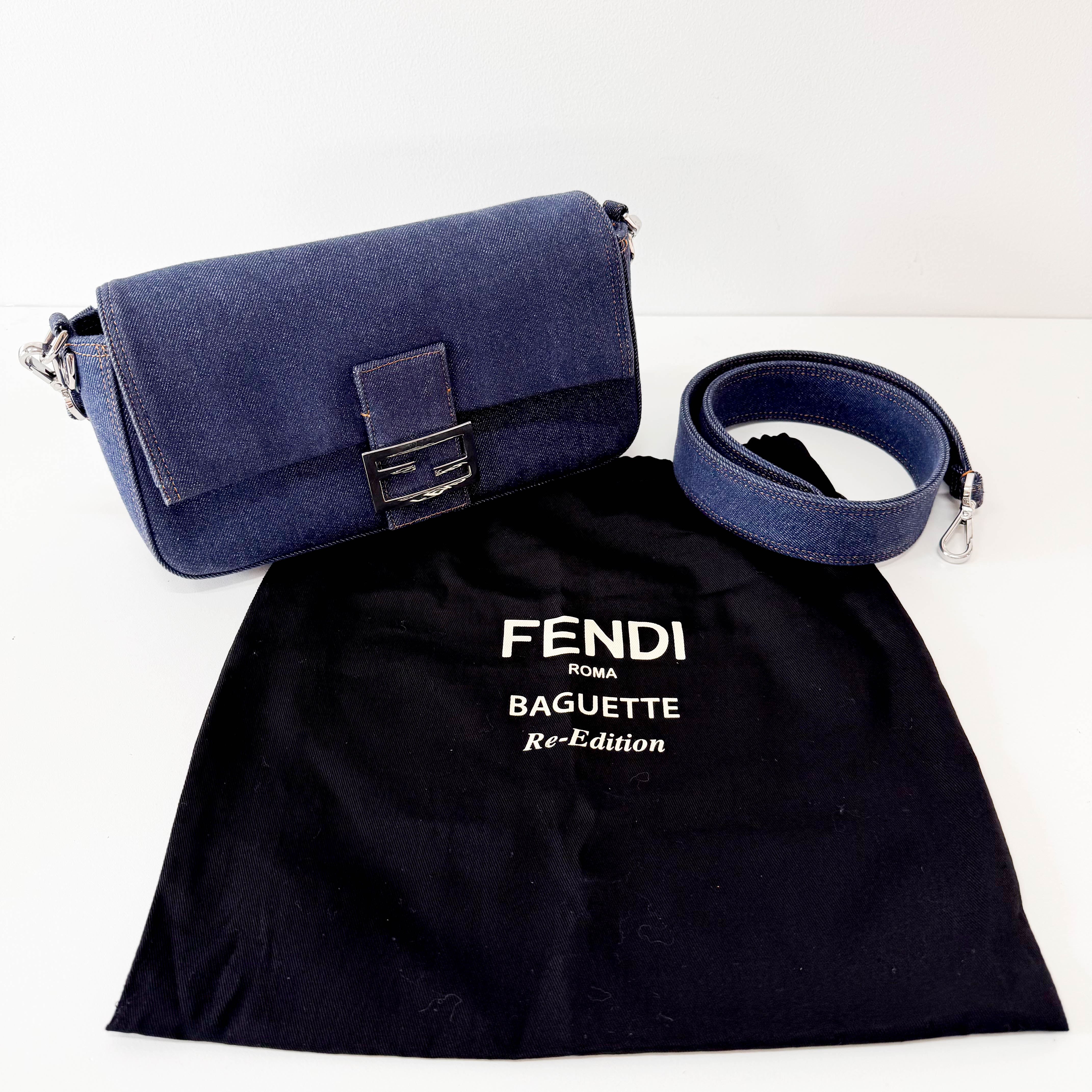 Baguette Re-Edition Blue Denim Shoulder Bag