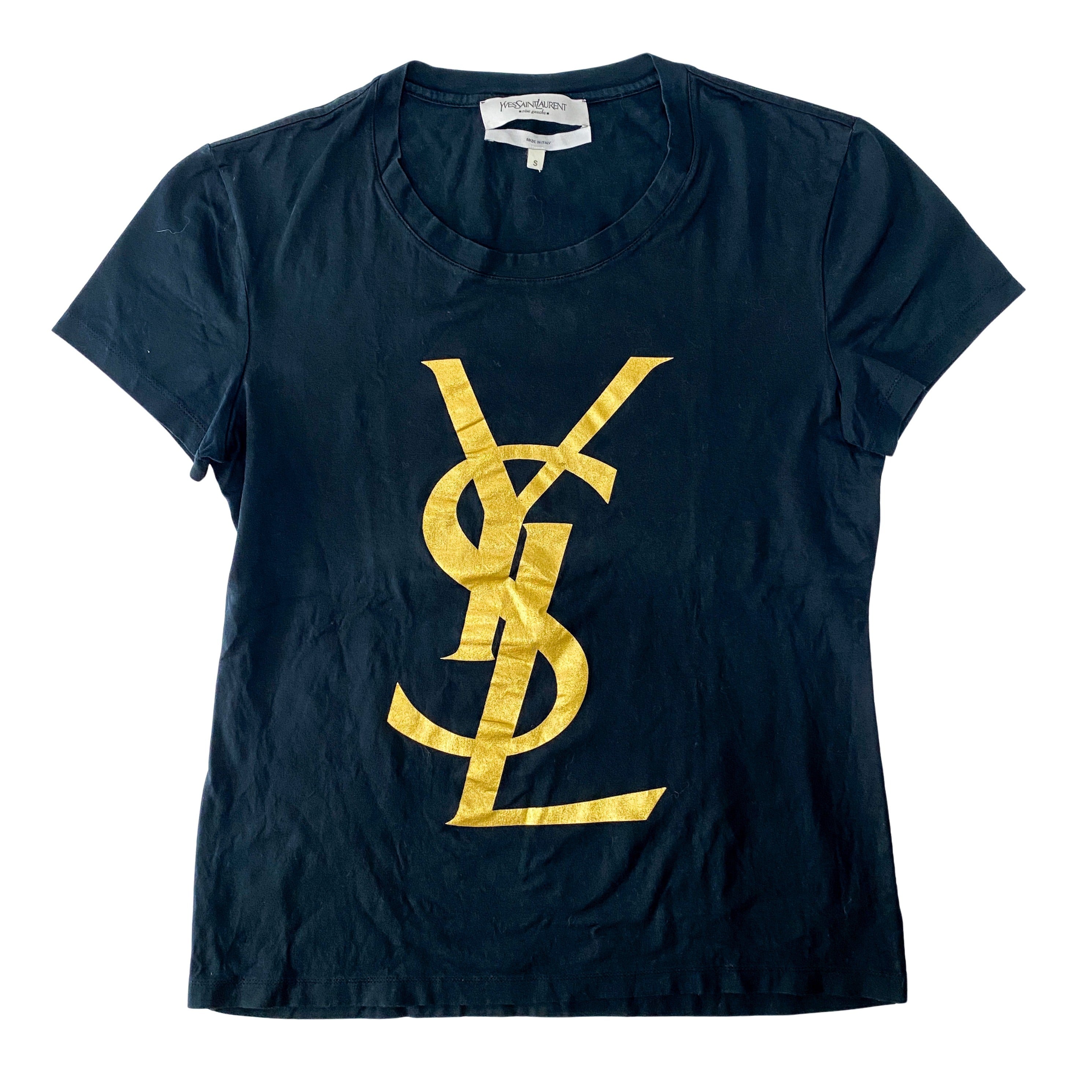 Gold YSL Print Black T-Shirt