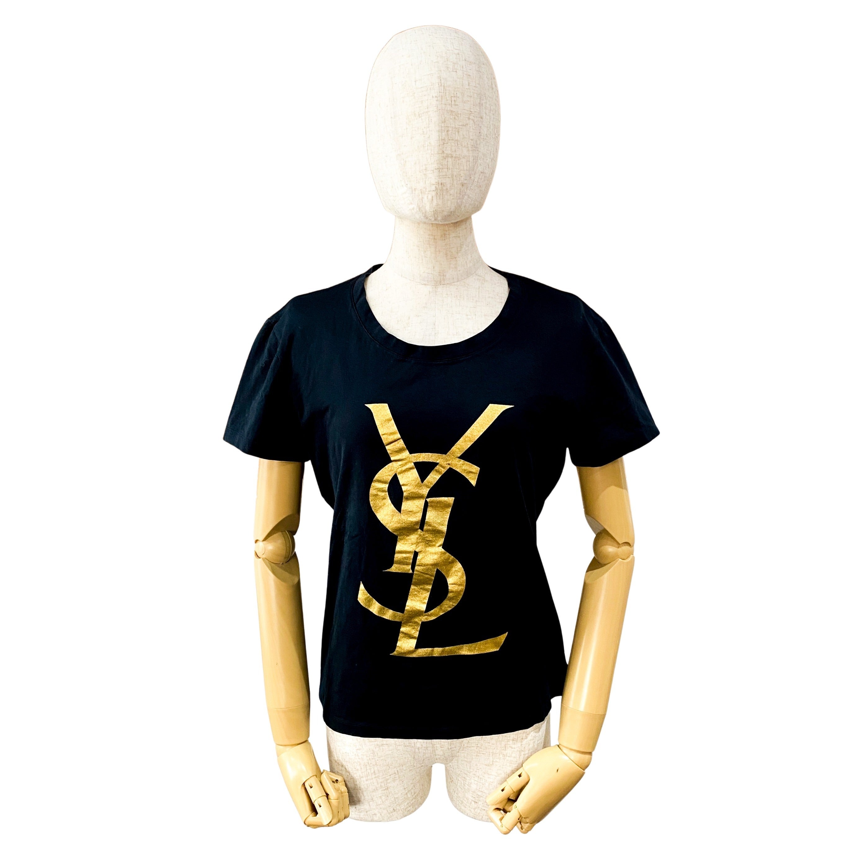 Gold YSL Print Black T-Shirt