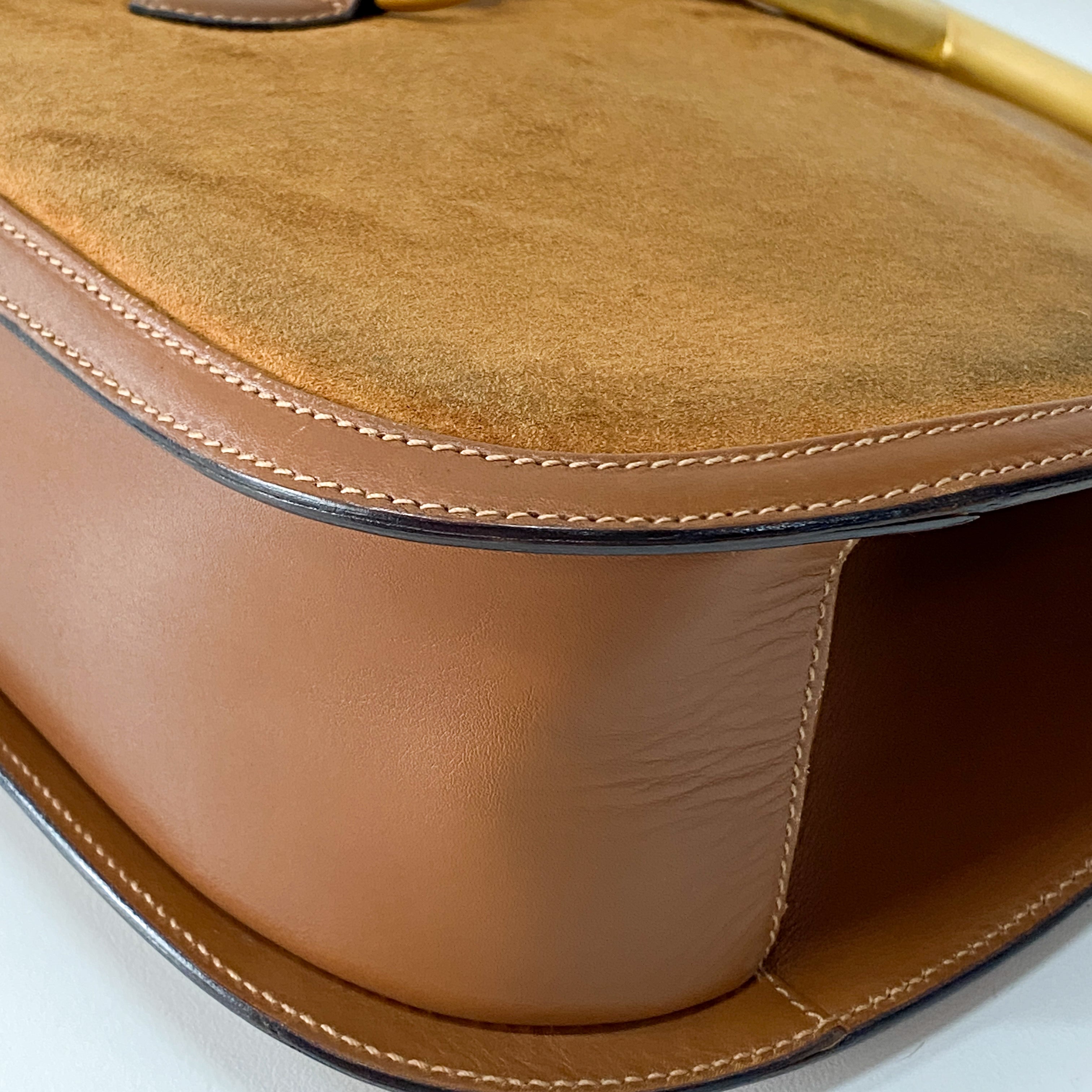 Horsebit Brown Suede Handbag