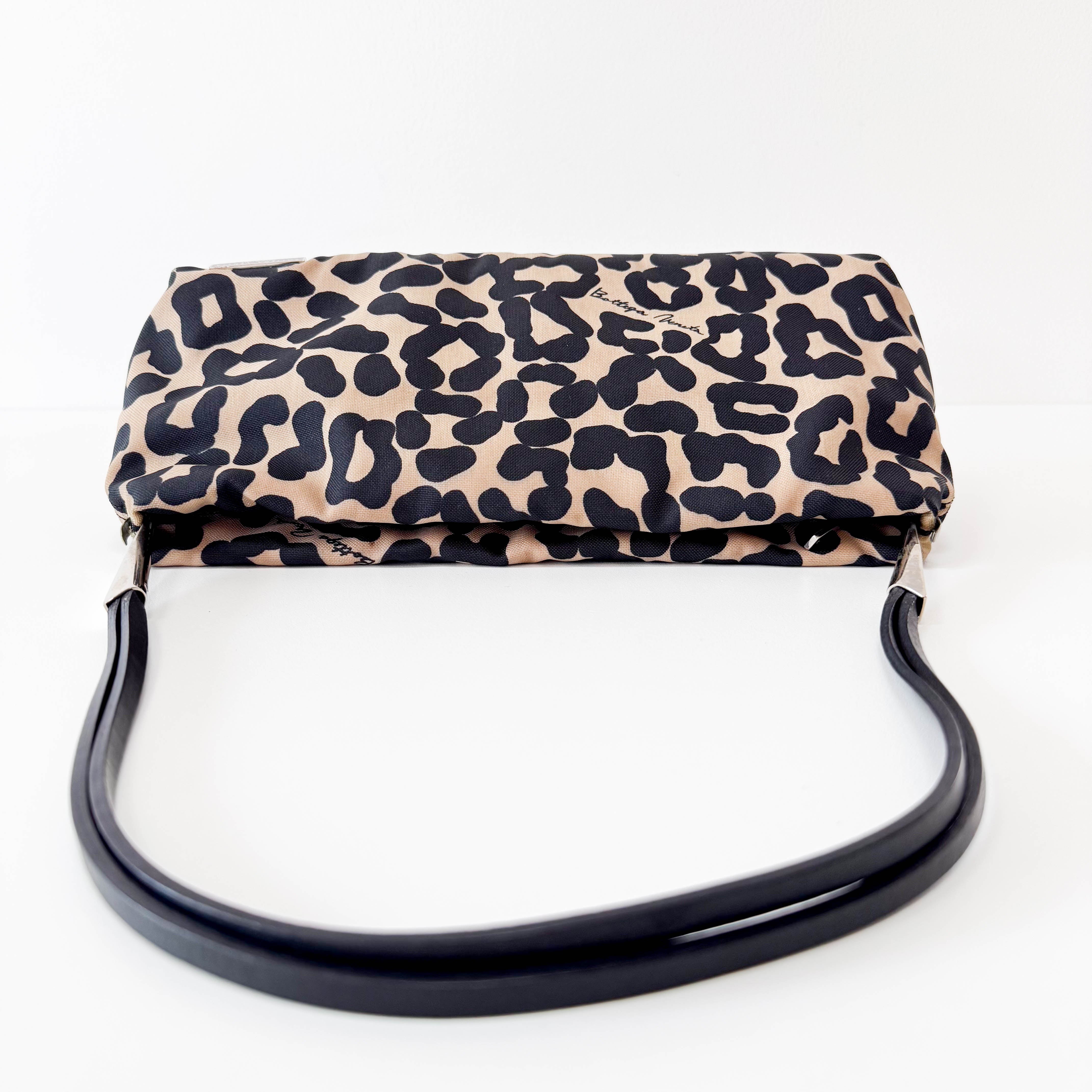 Beige Leopard Print Coated Canvas Shoulder Bag