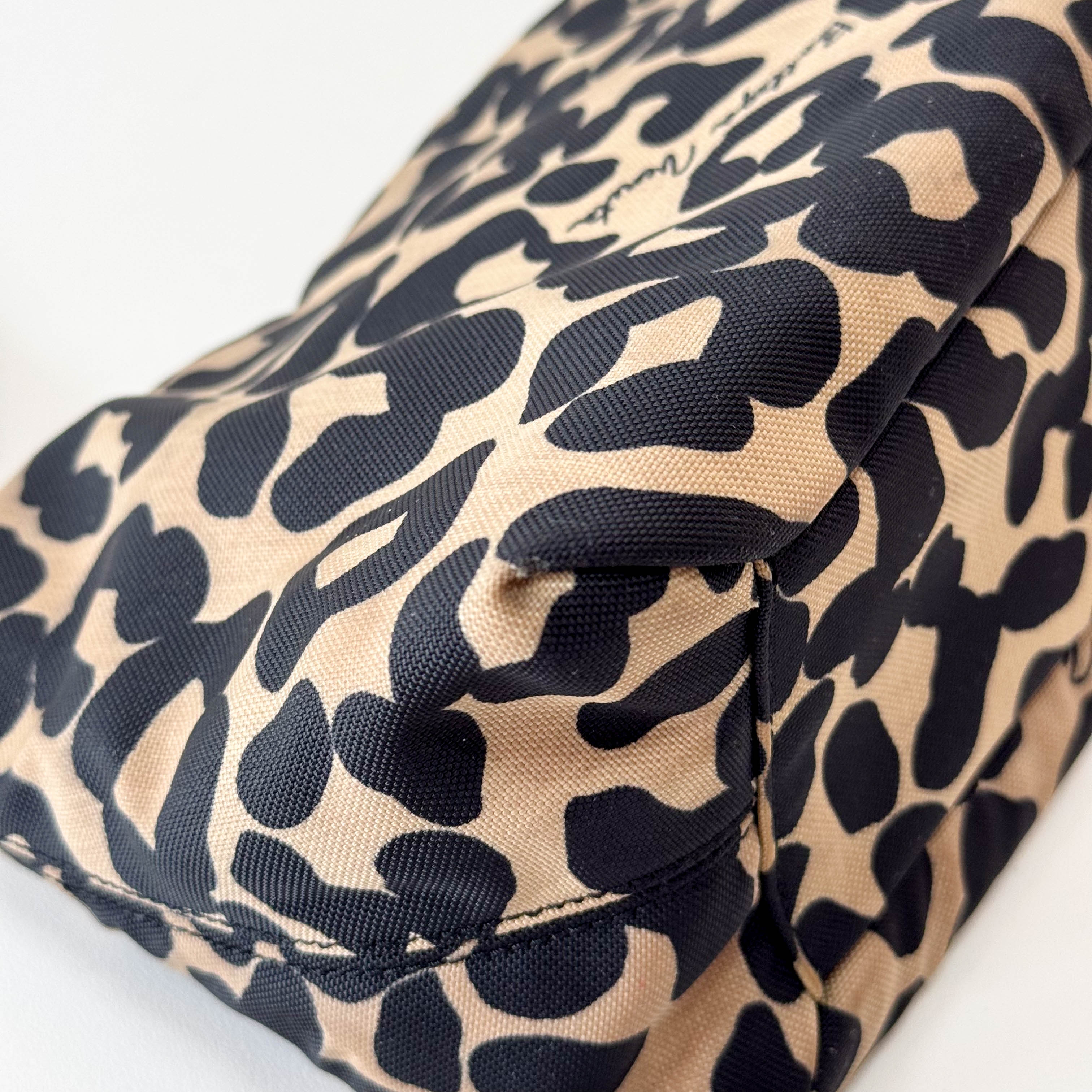 Beige Leopard Print Coated Canvas Shoulder Bag