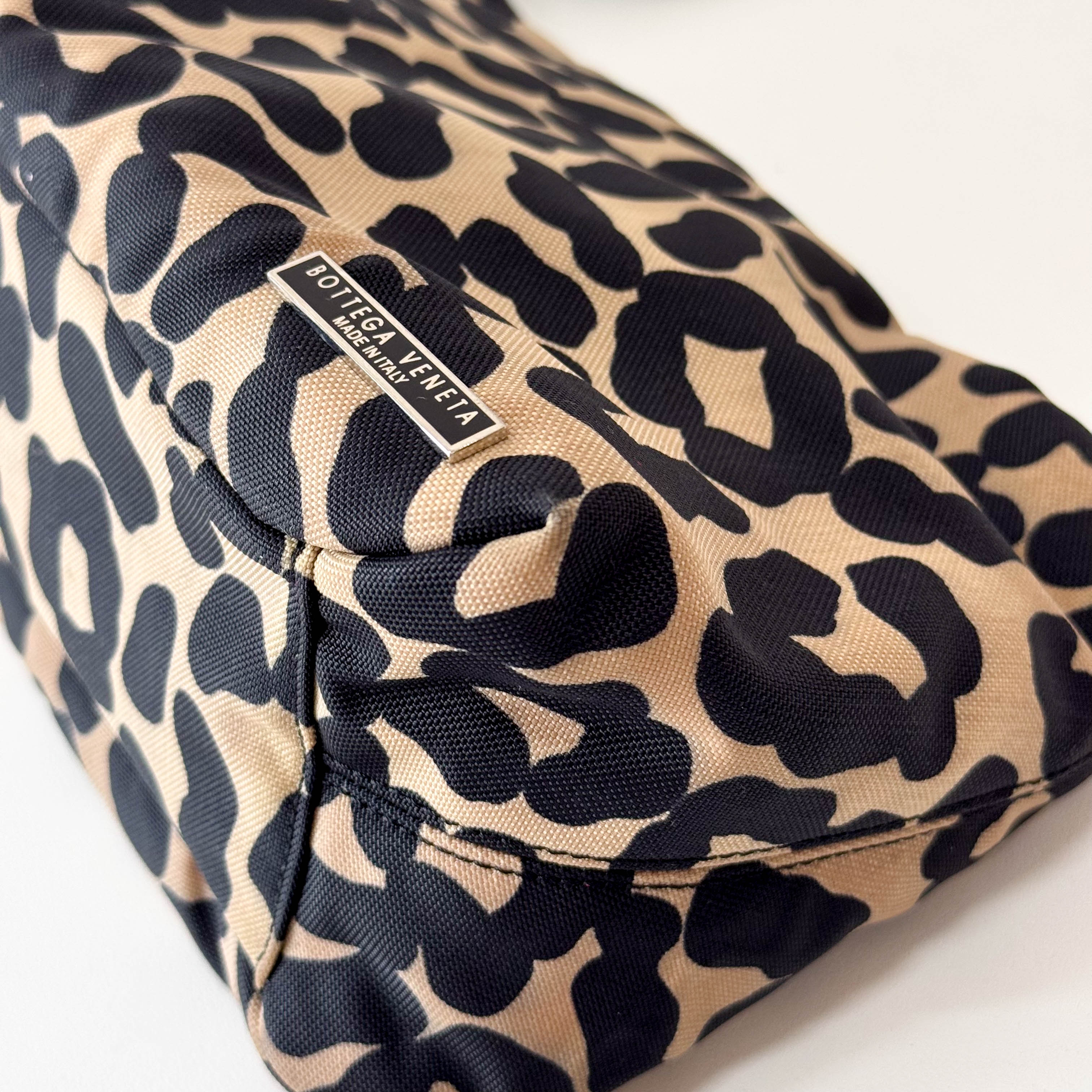 Beige Leopard Print Coated Canvas Shoulder Bag