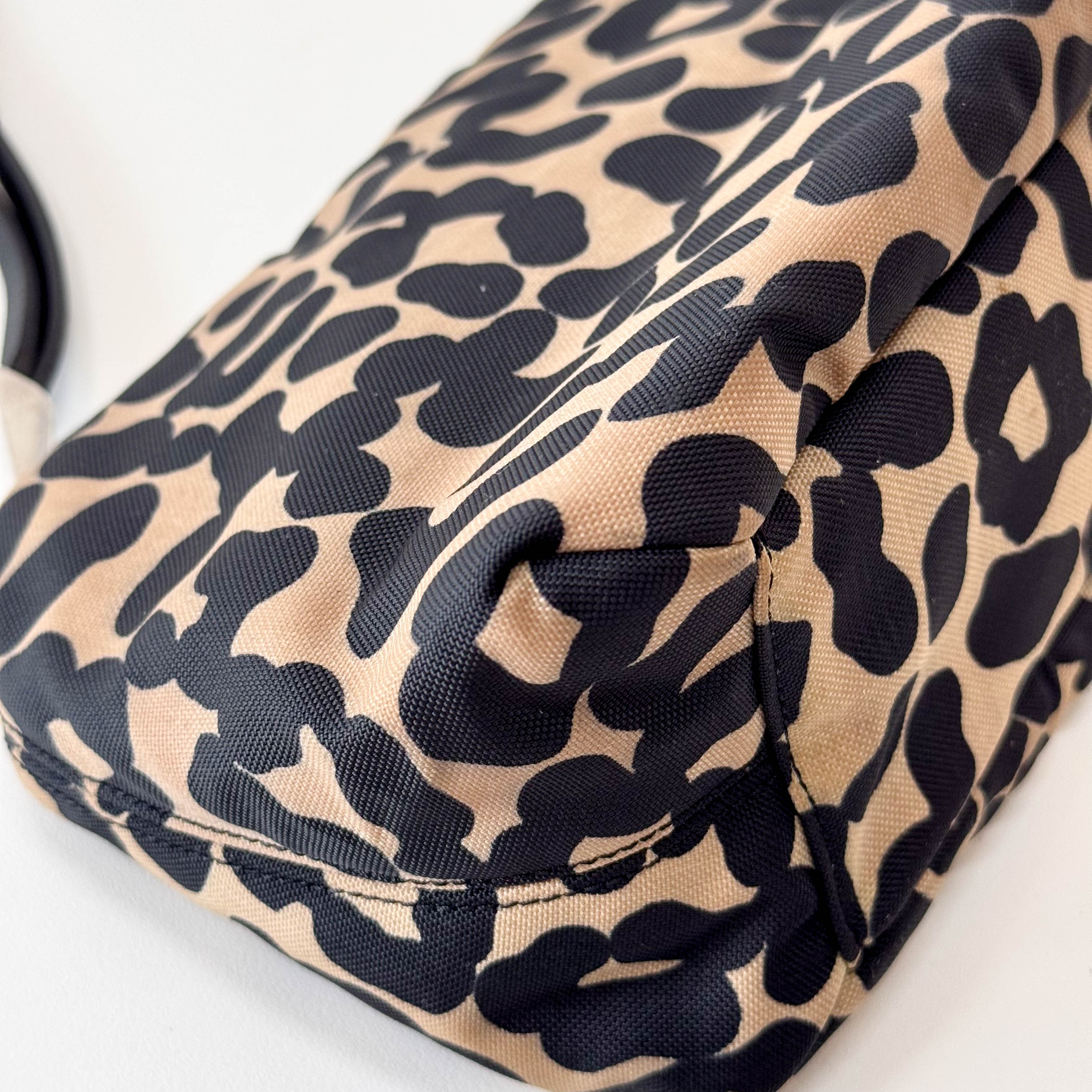 Beige Leopard Print Coated Canvas Shoulder Bag