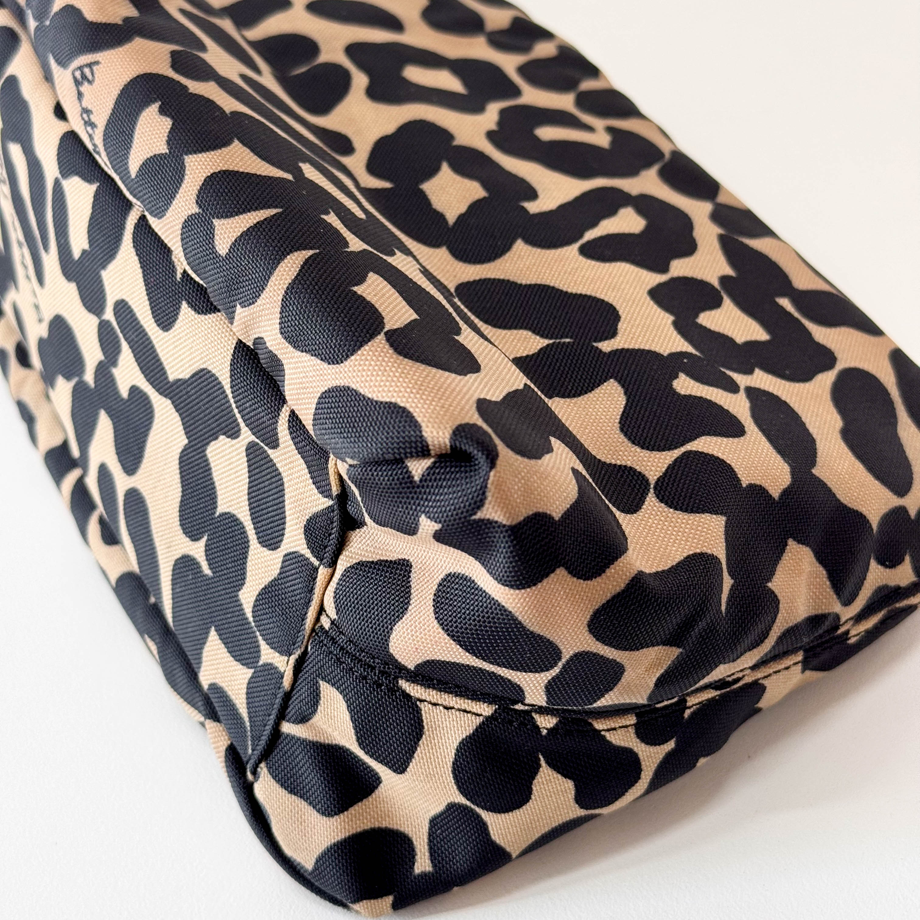 Beige Leopard Print Coated Canvas Shoulder Bag