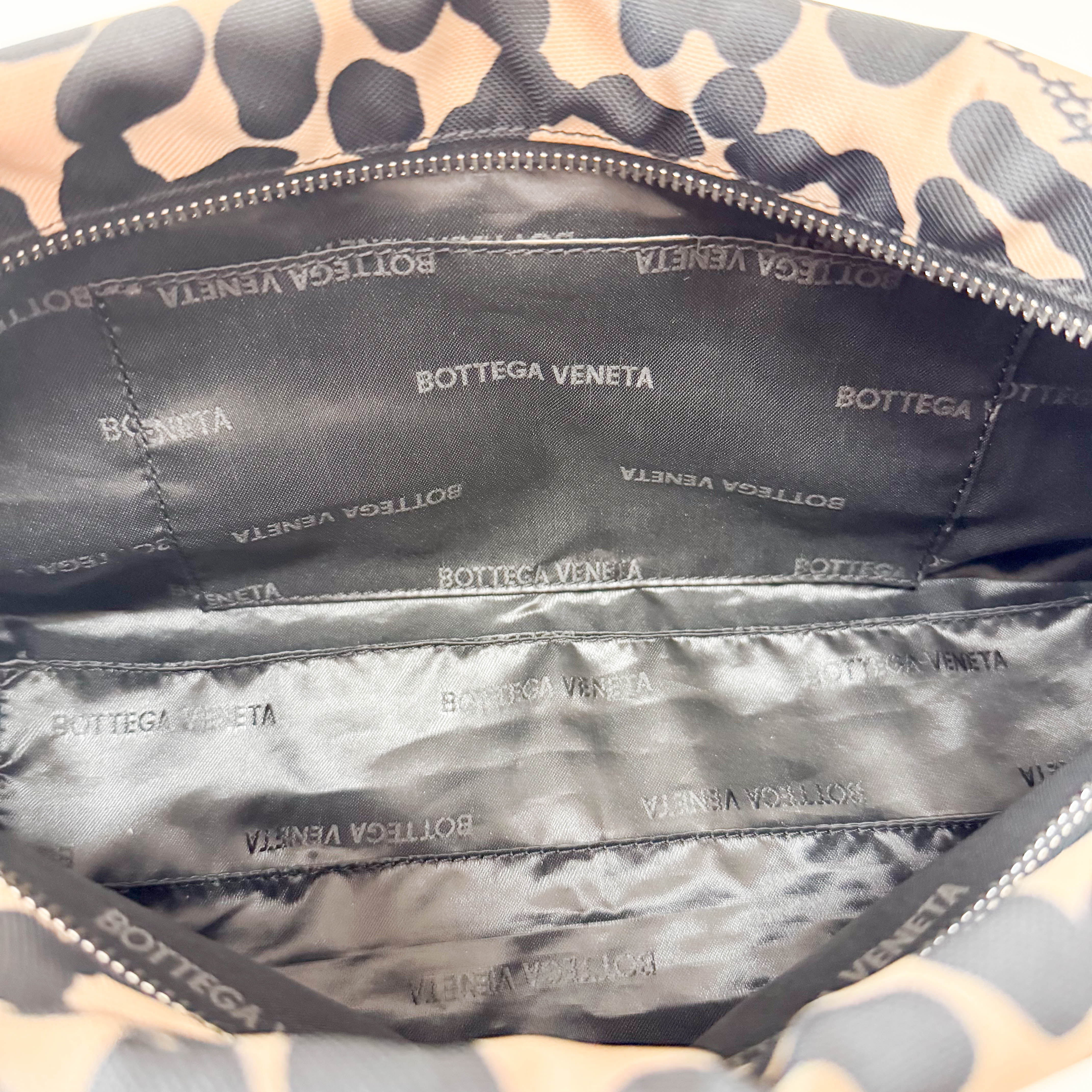 Beige Leopard Print Coated Canvas Shoulder Bag