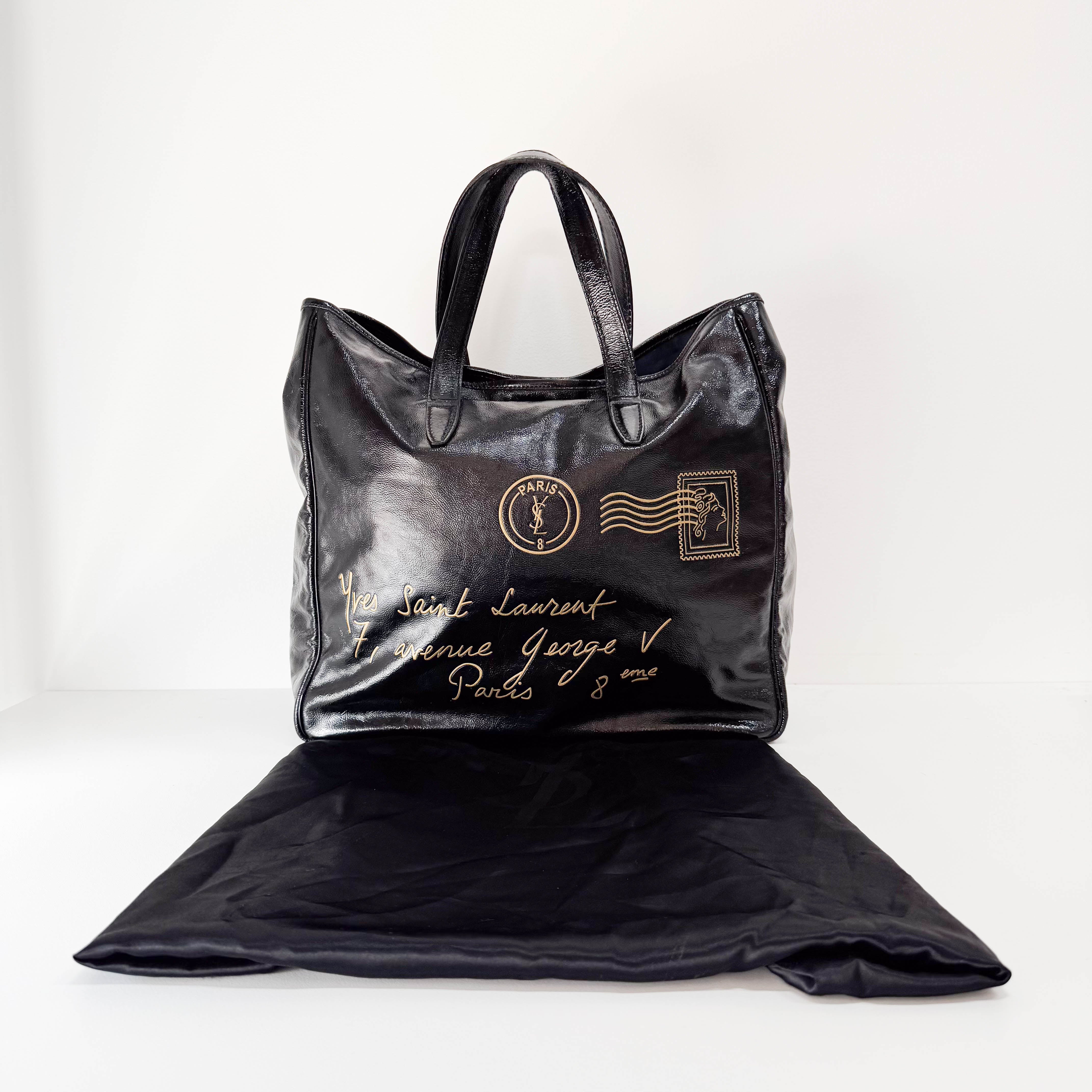 Y-mail Black/Gold Patent Leather Tote