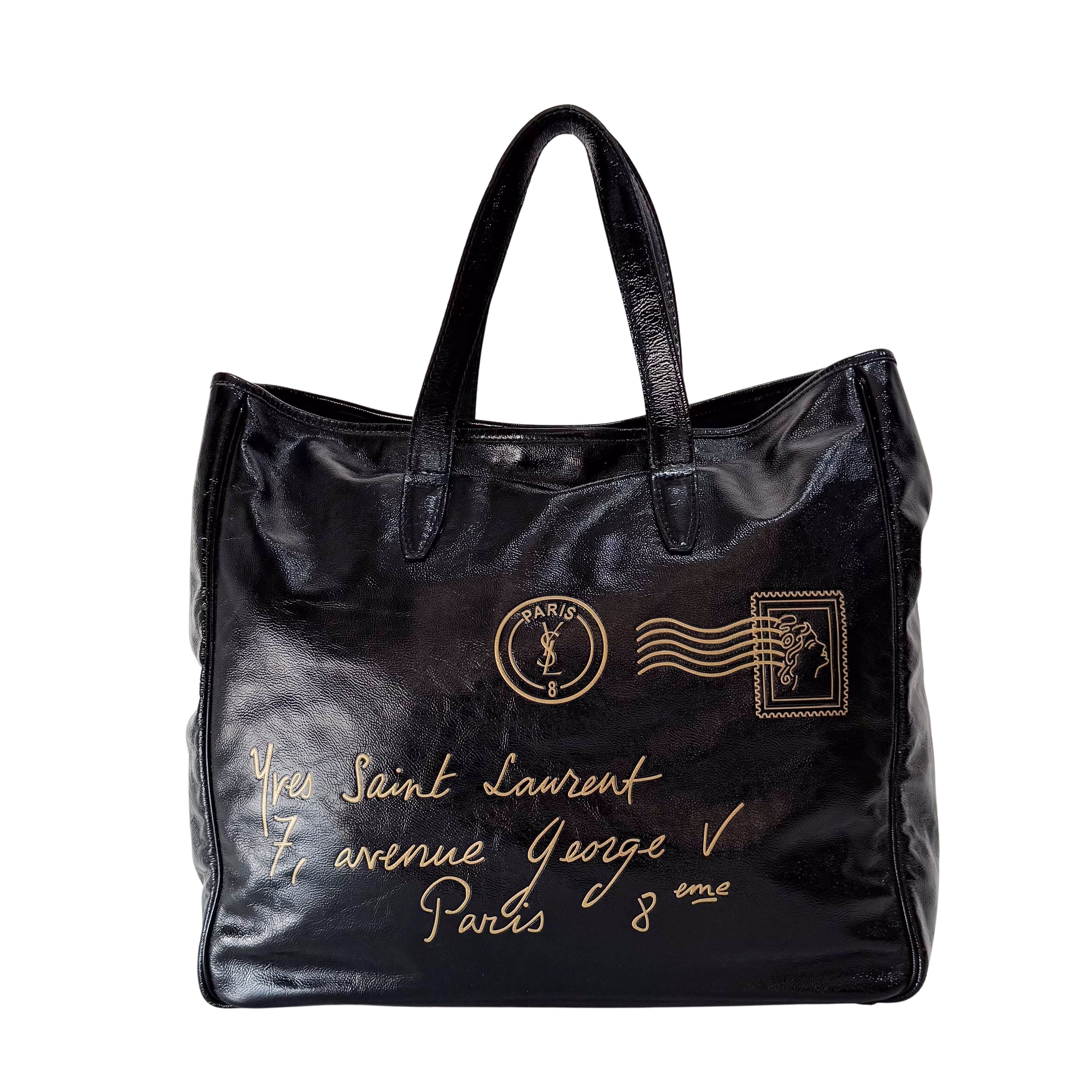 Y-mail Black/Gold Patent Leather Tote