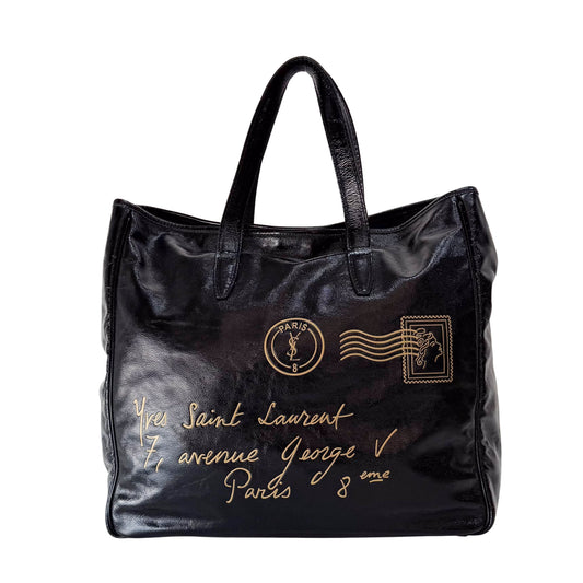 Y-mail Black/Gold Patent Leather Tote