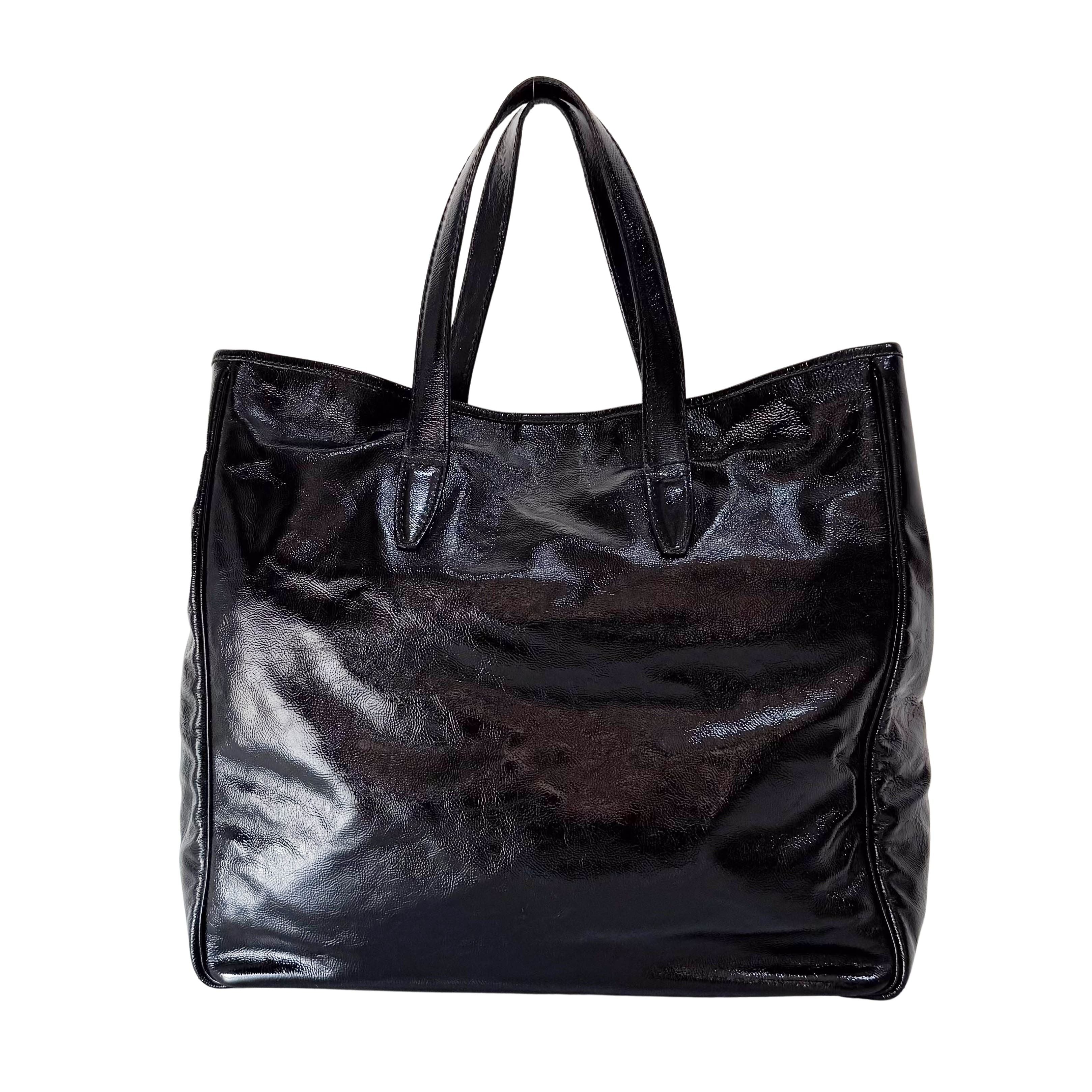Y-mail Black/Gold Patent Leather Tote