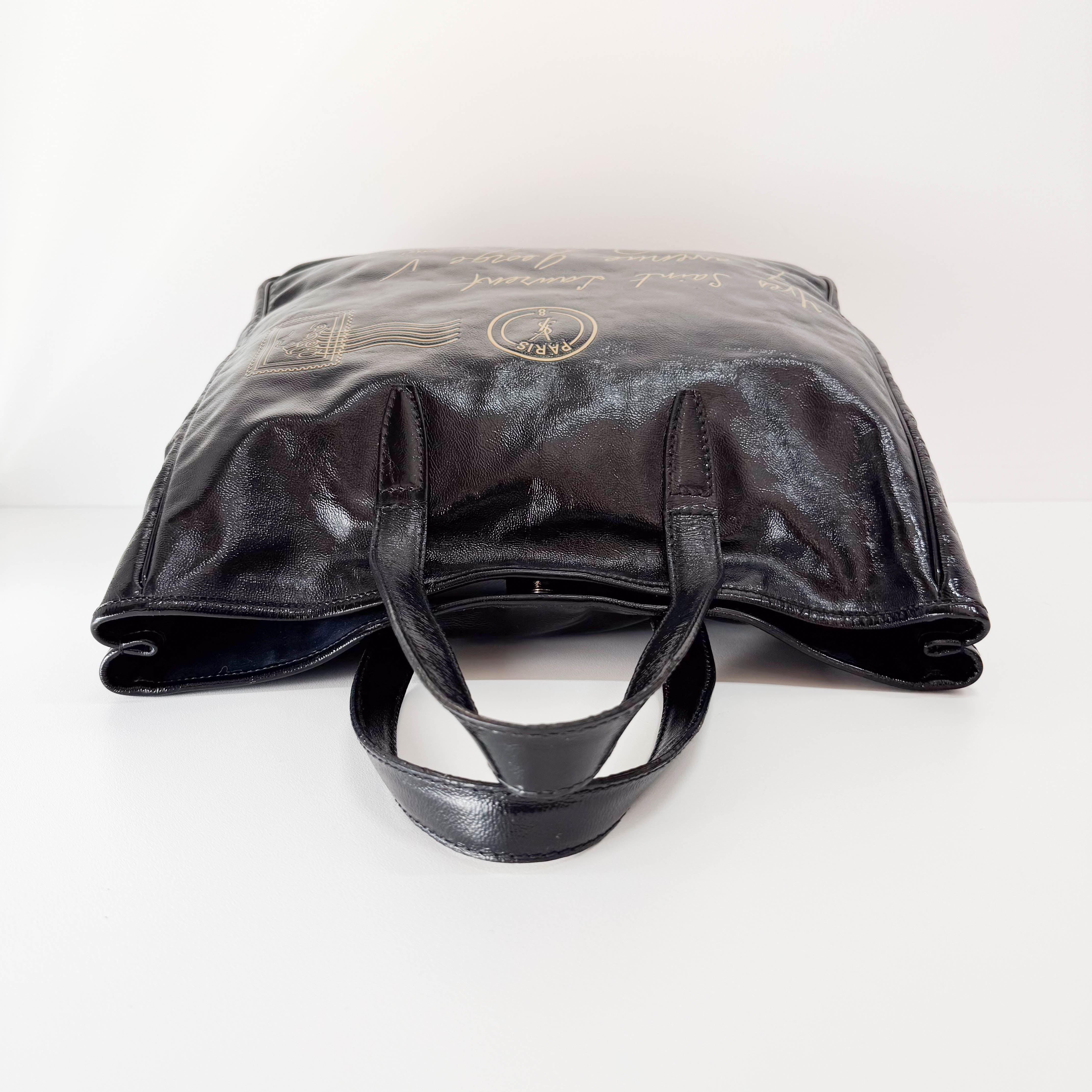 Y-mail Black/Gold Patent Leather Tote