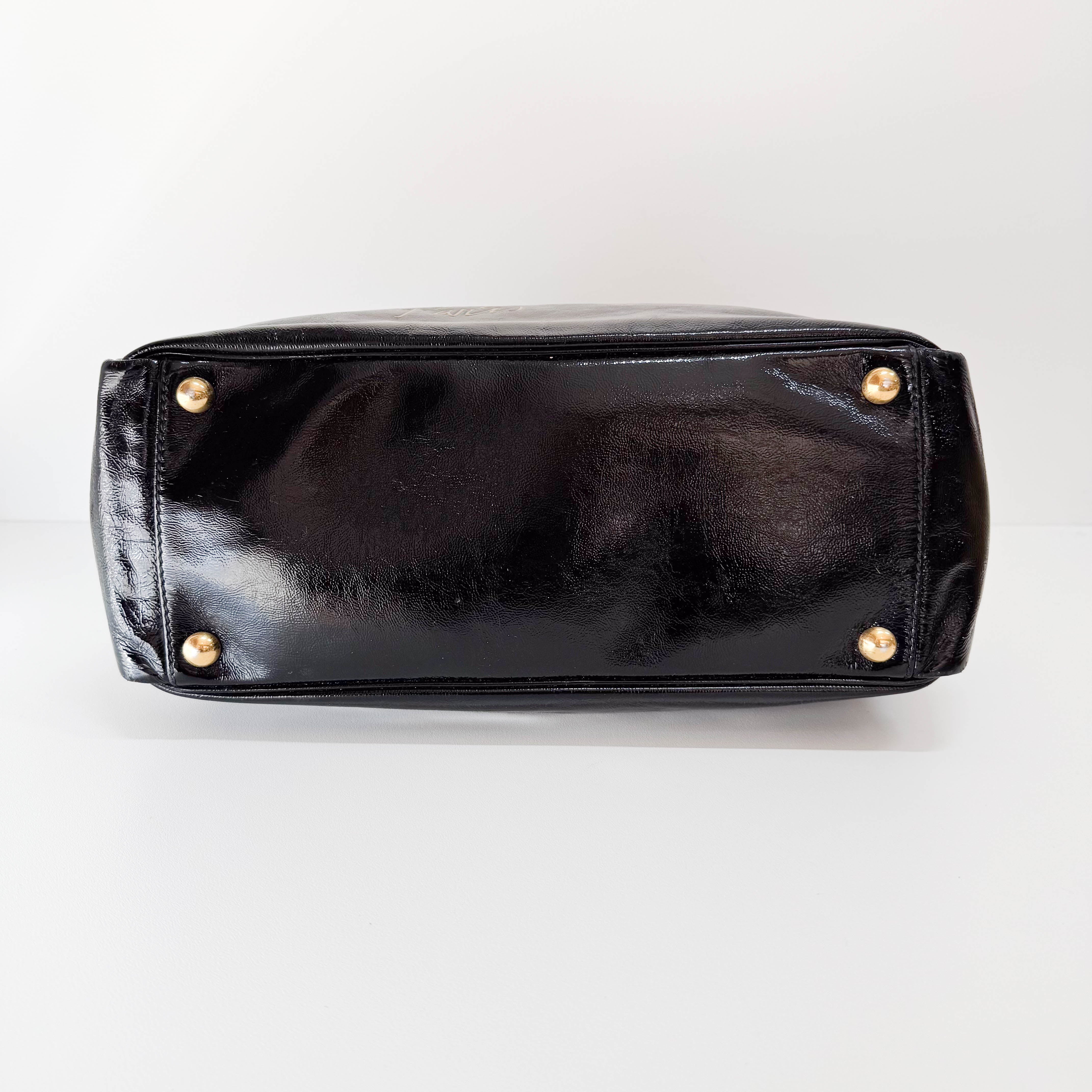 Y-mail Black/Gold Patent Leather Tote