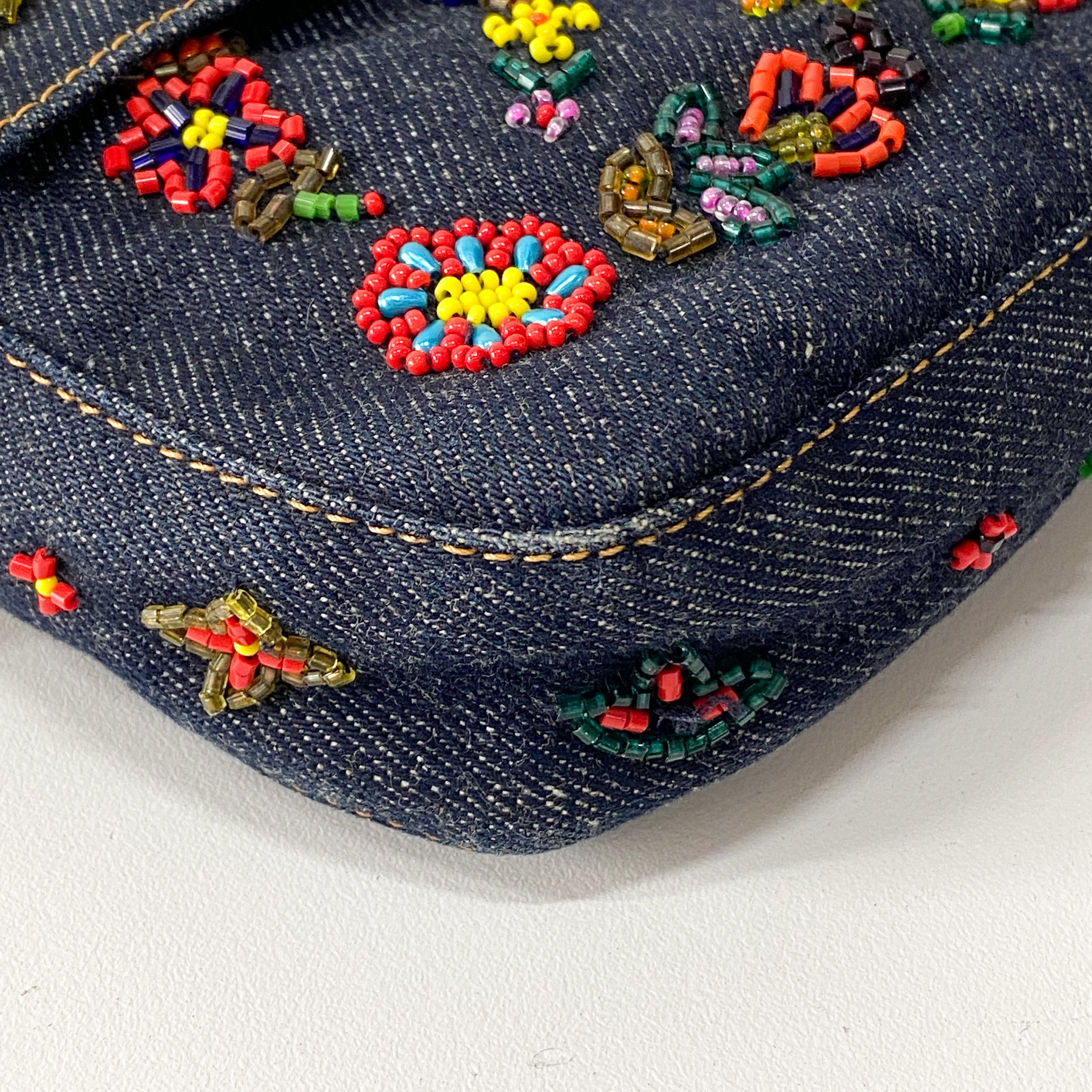 Baguette Blue Denim Beaded Shoulder Bag