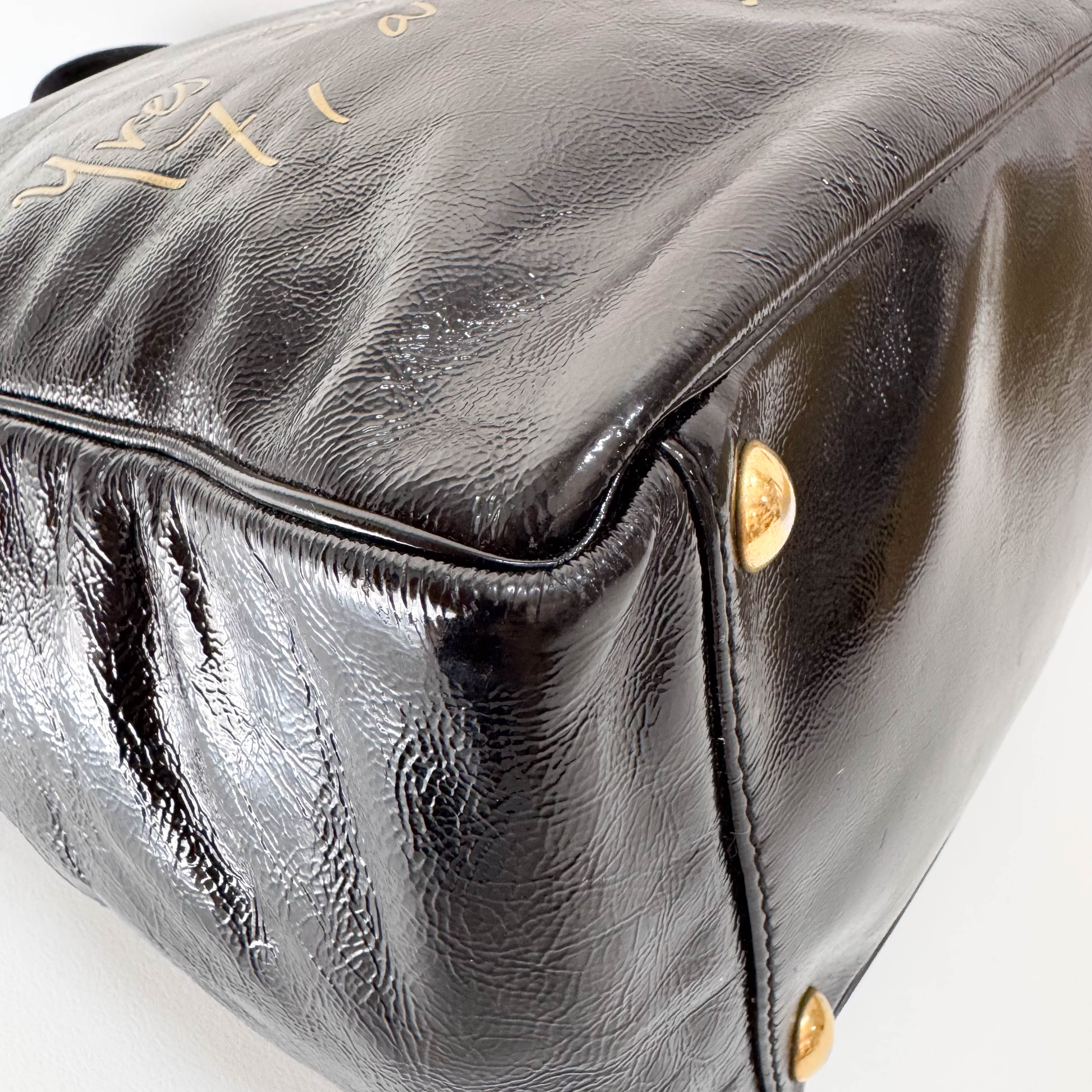 Y-mail Black/Gold Patent Leather Tote
