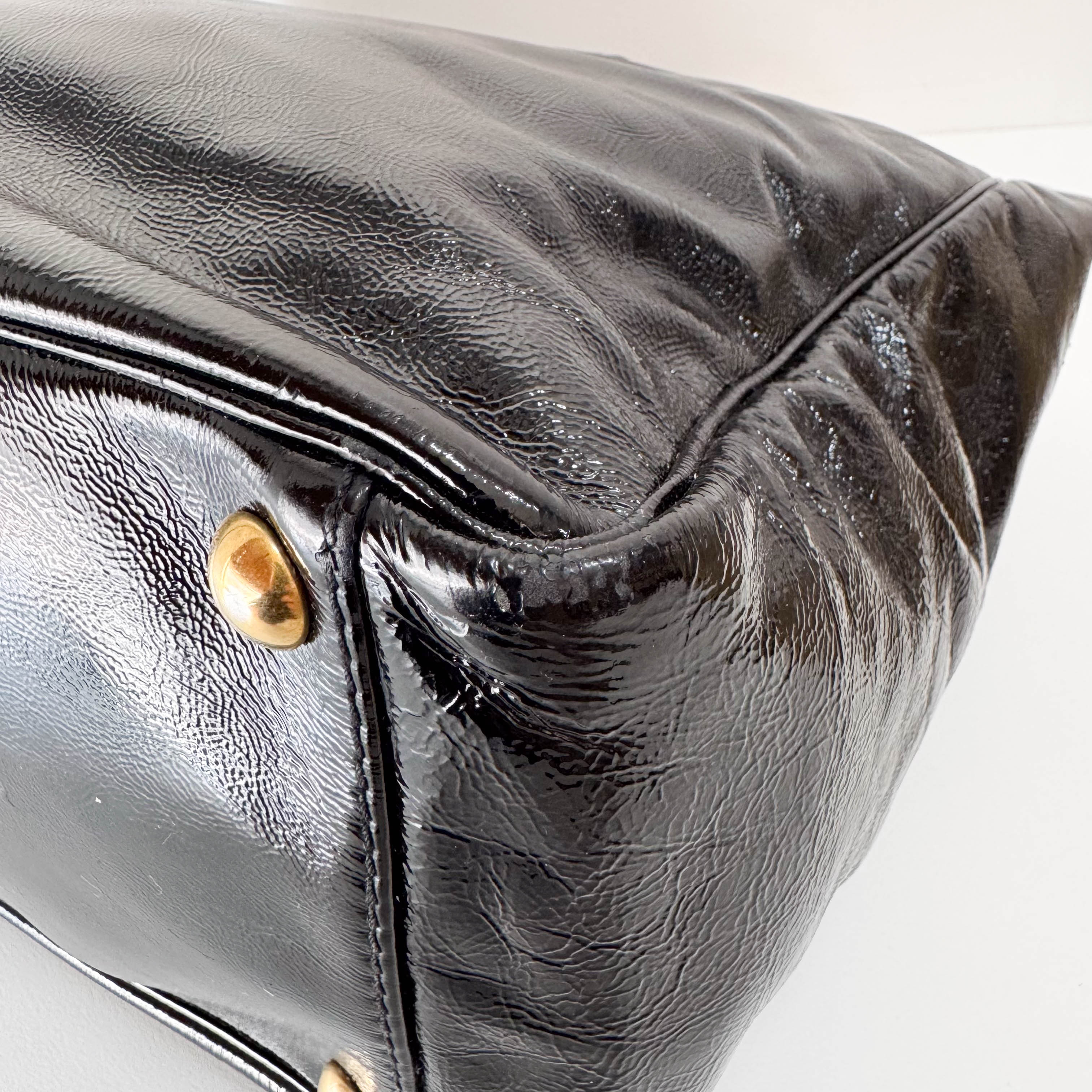 Y-mail Black/Gold Patent Leather Tote