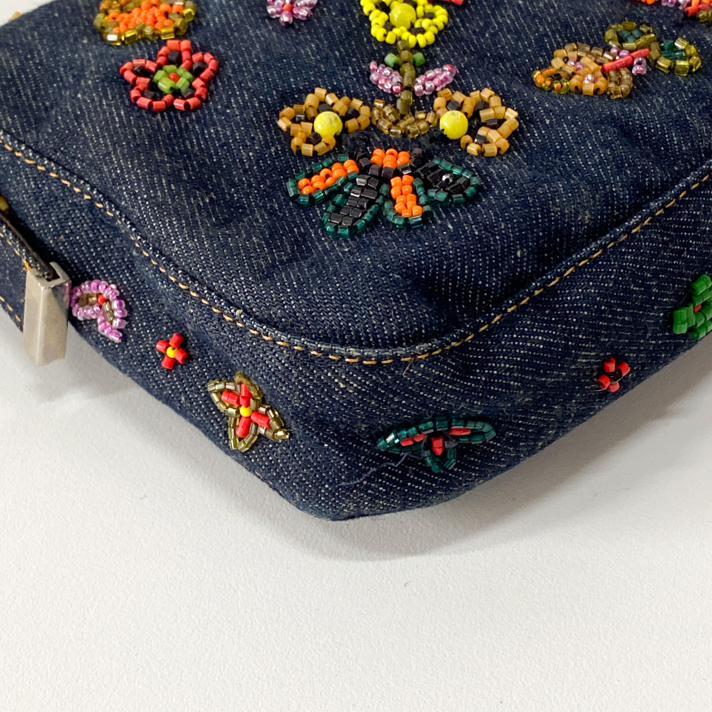 Baguette Blue Denim Beaded Shoulder Bag