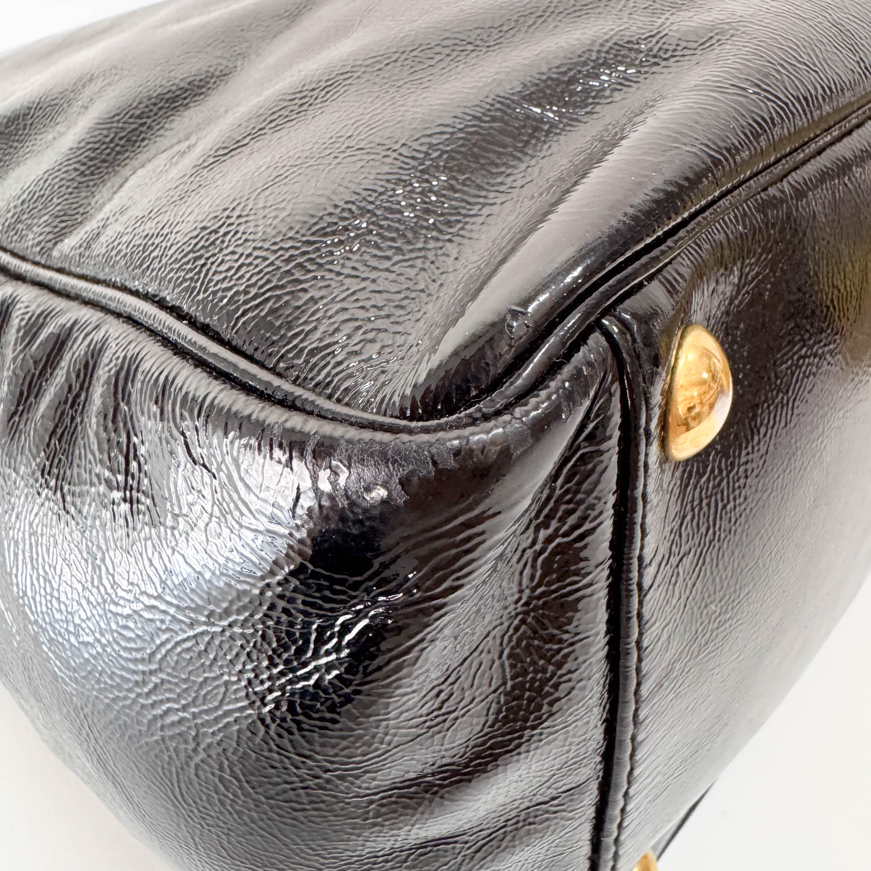 Y-mail Black/Gold Patent Leather Tote