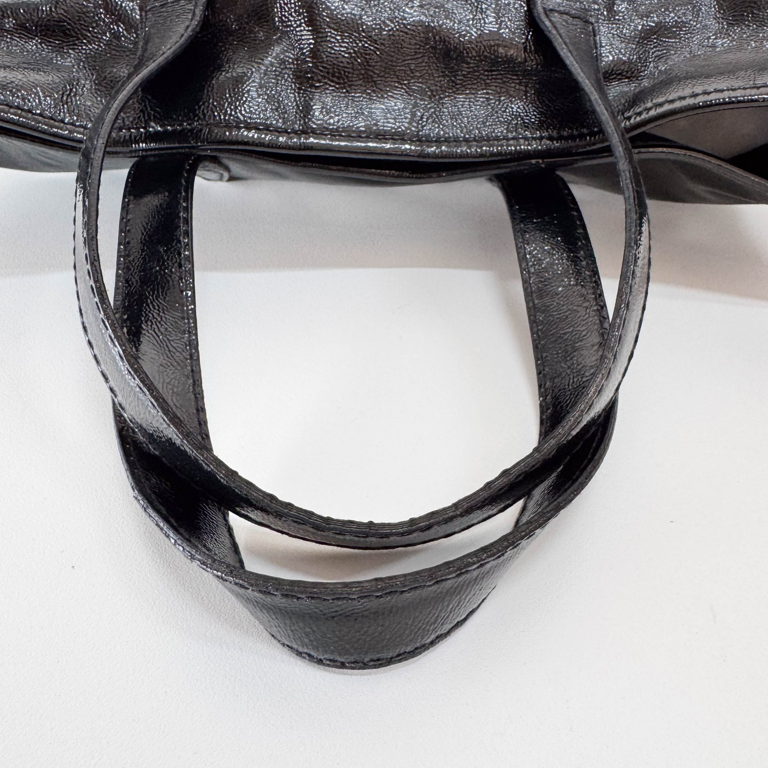 Y-mail Black/Gold Patent Leather Tote