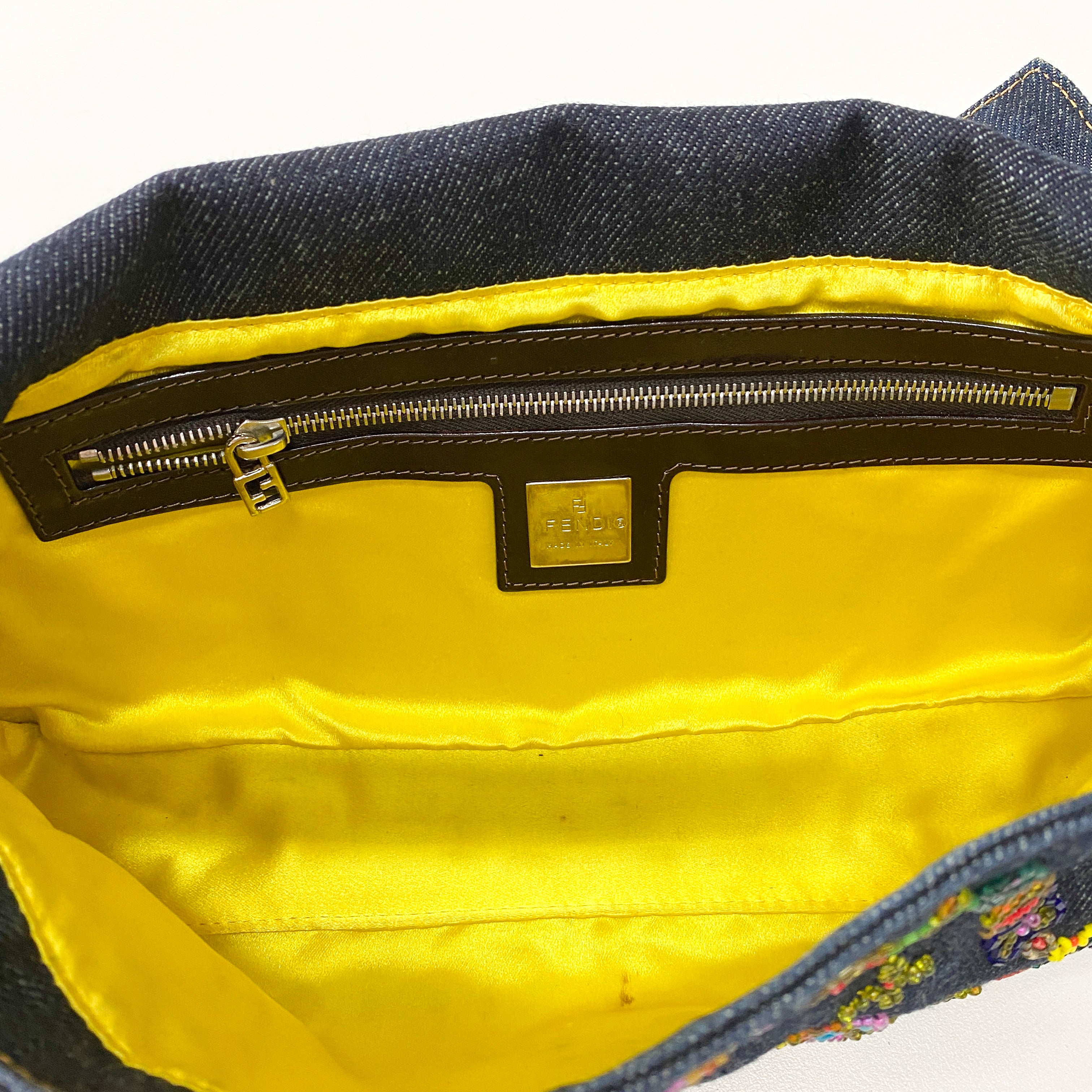 Baguette Blue Denim Beaded Shoulder Bag