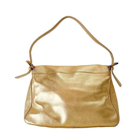 Mamma Baguette Gold Leather Rhinestone Hardware Shoulder Bag