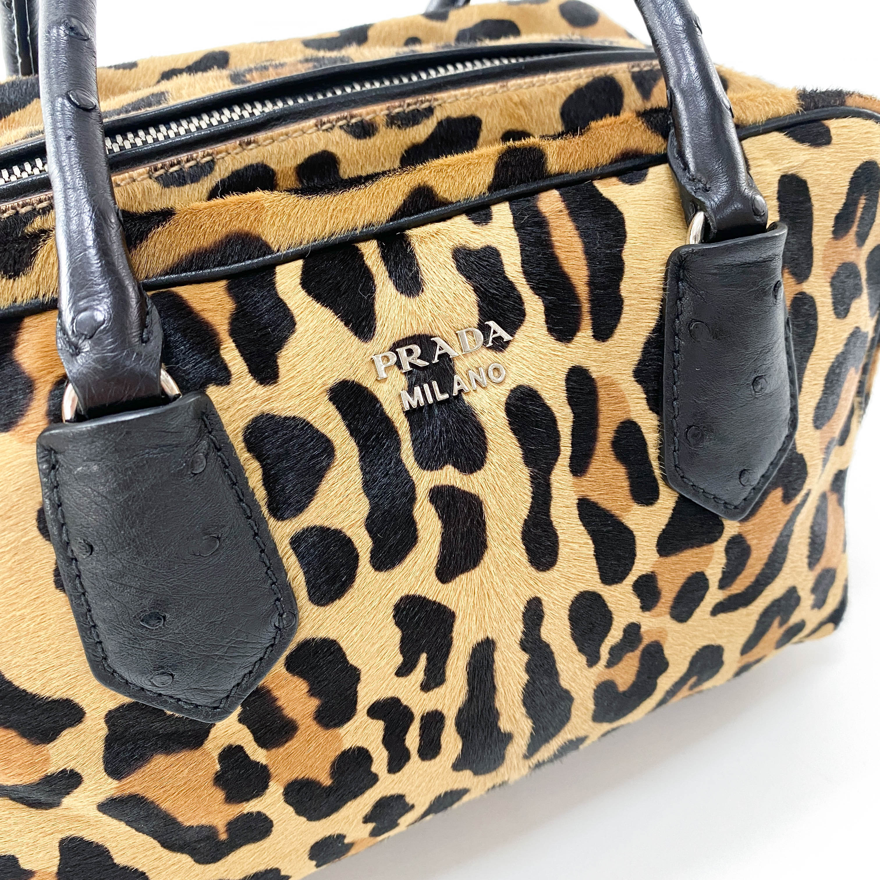 Leopard Pony Hair Top Handle Bag