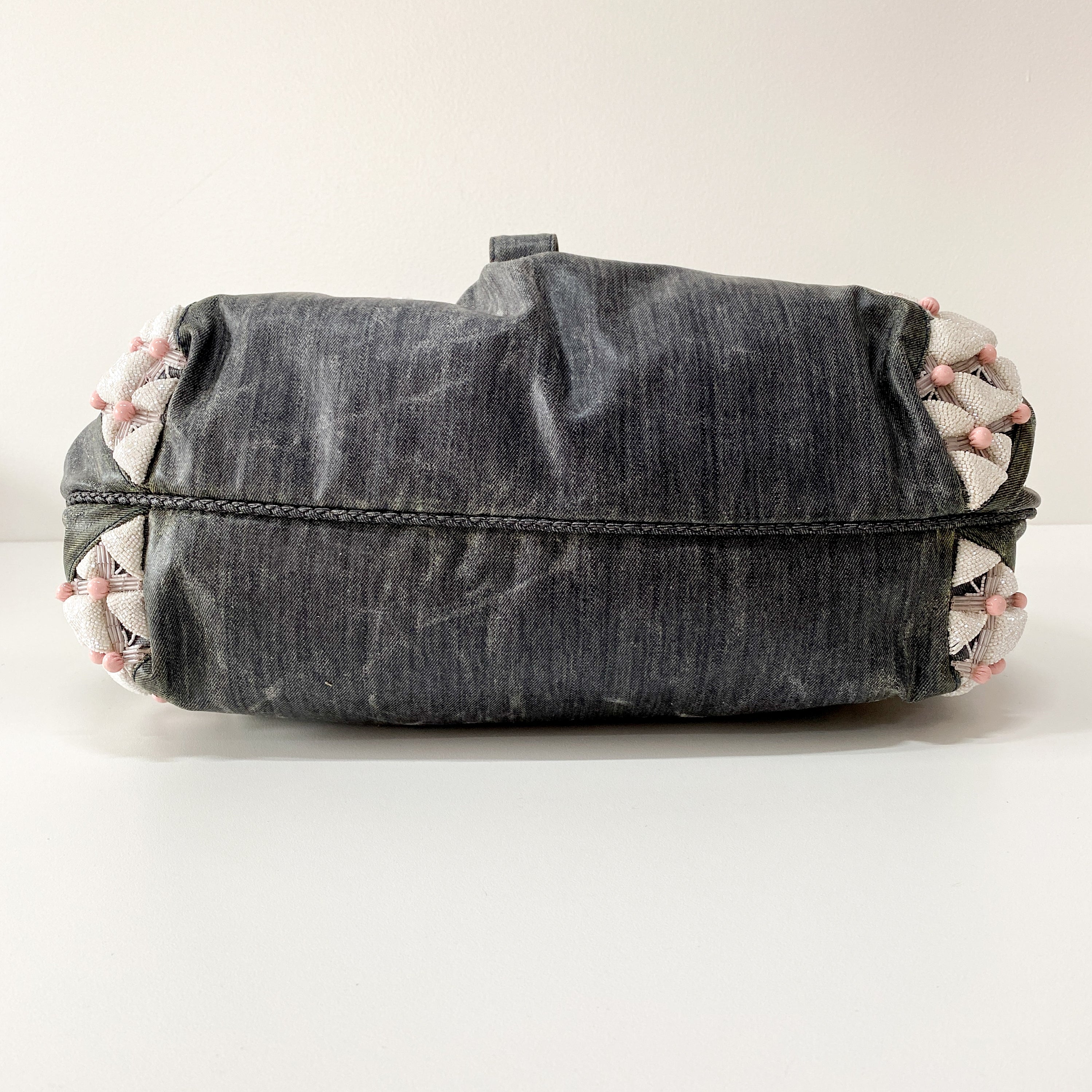 Spy Grey Spalmati Coated Canvas Embroidered Beads Shoulder Bag