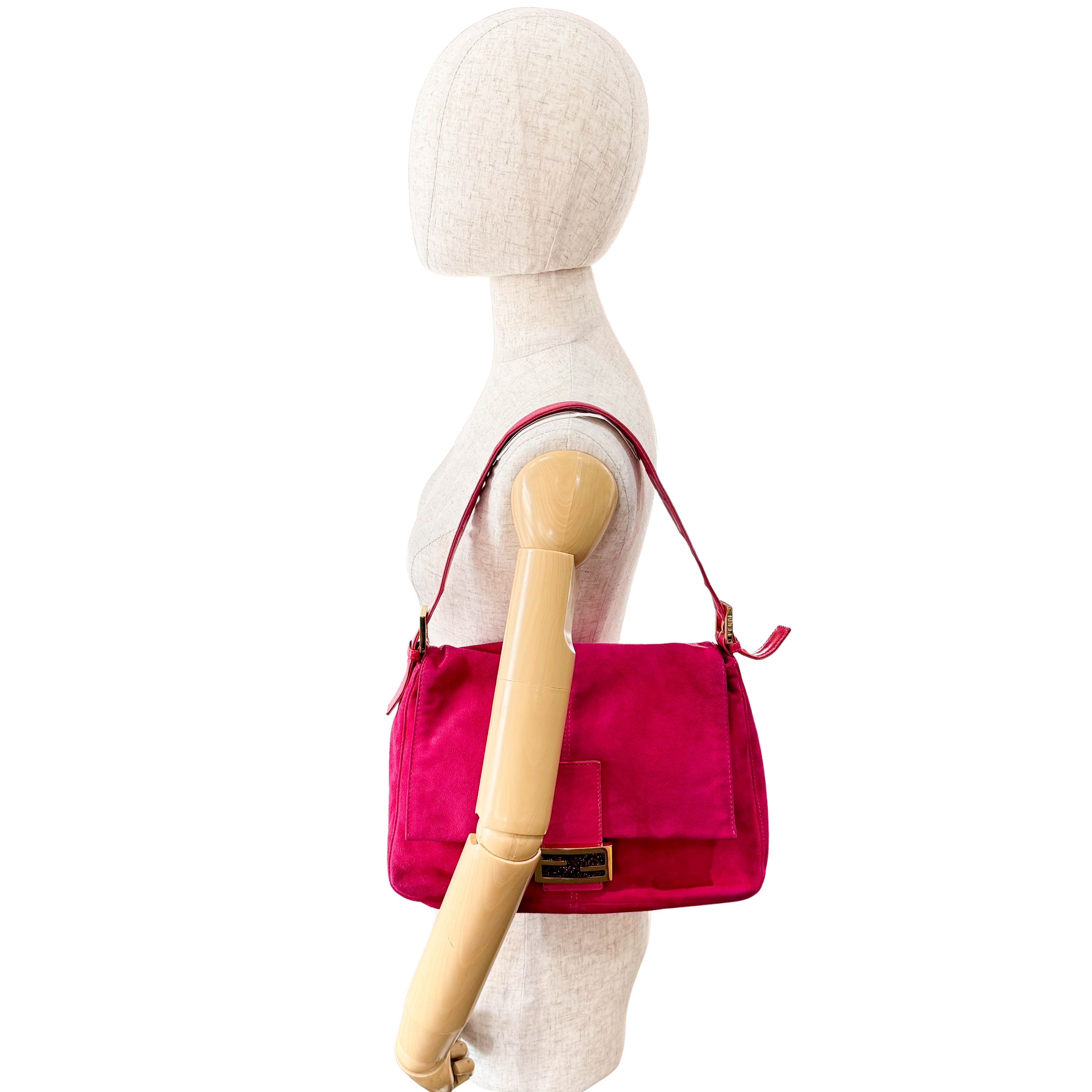 Mamma Baguette Pink Suede Shoulder Bag
