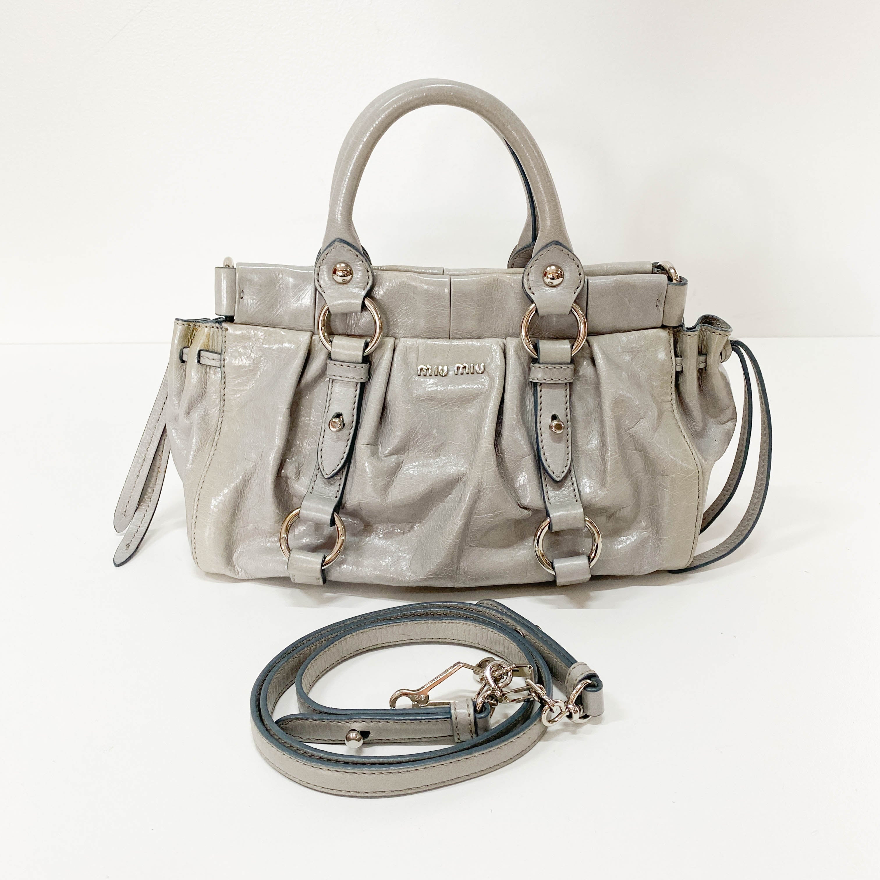 Vitello Mini Grey Calfskin Two Way Bag