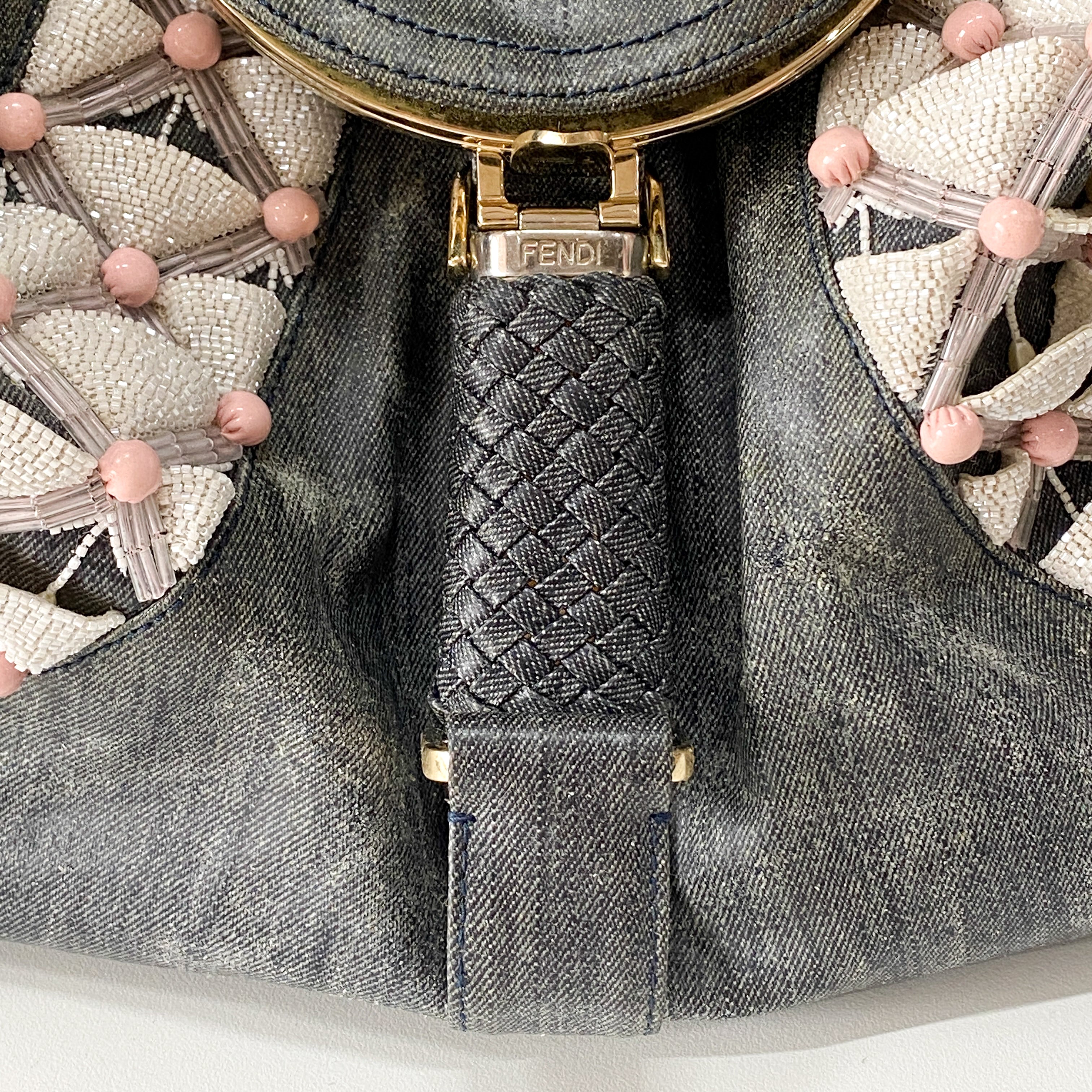 Spy Grey Spalmati Coated Canvas Embroidered Beads Shoulder Bag