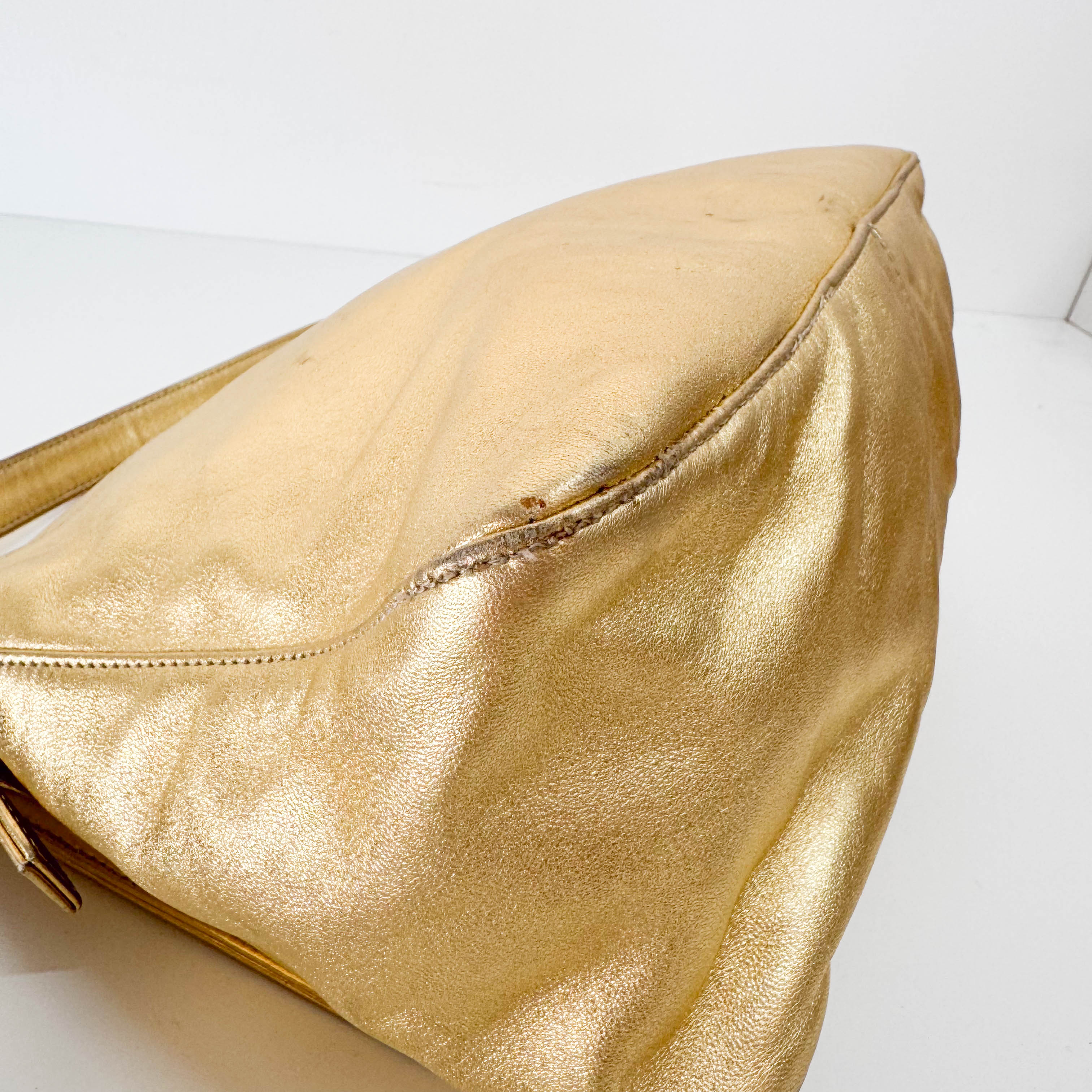 Mamma Baguette Gold Leather Rhinestone Hardware Shoulder Bag