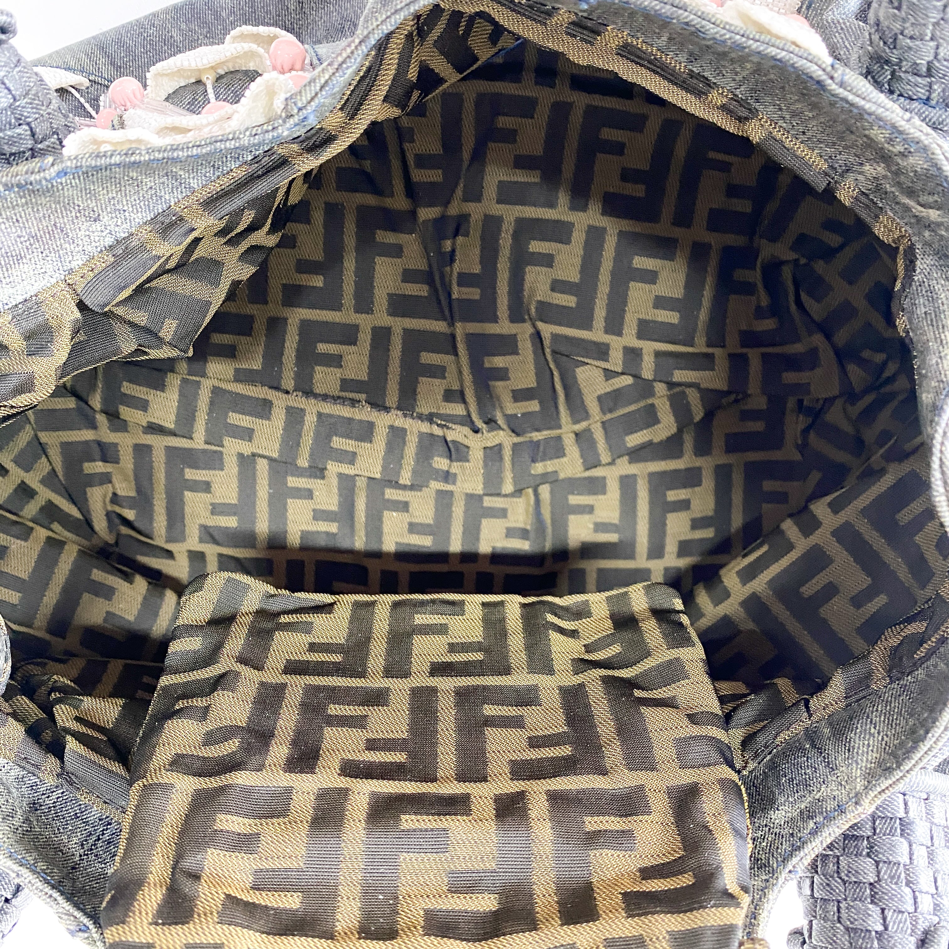 Spy Grey Spalmati Coated Canvas Embroidered Beads Shoulder Bag