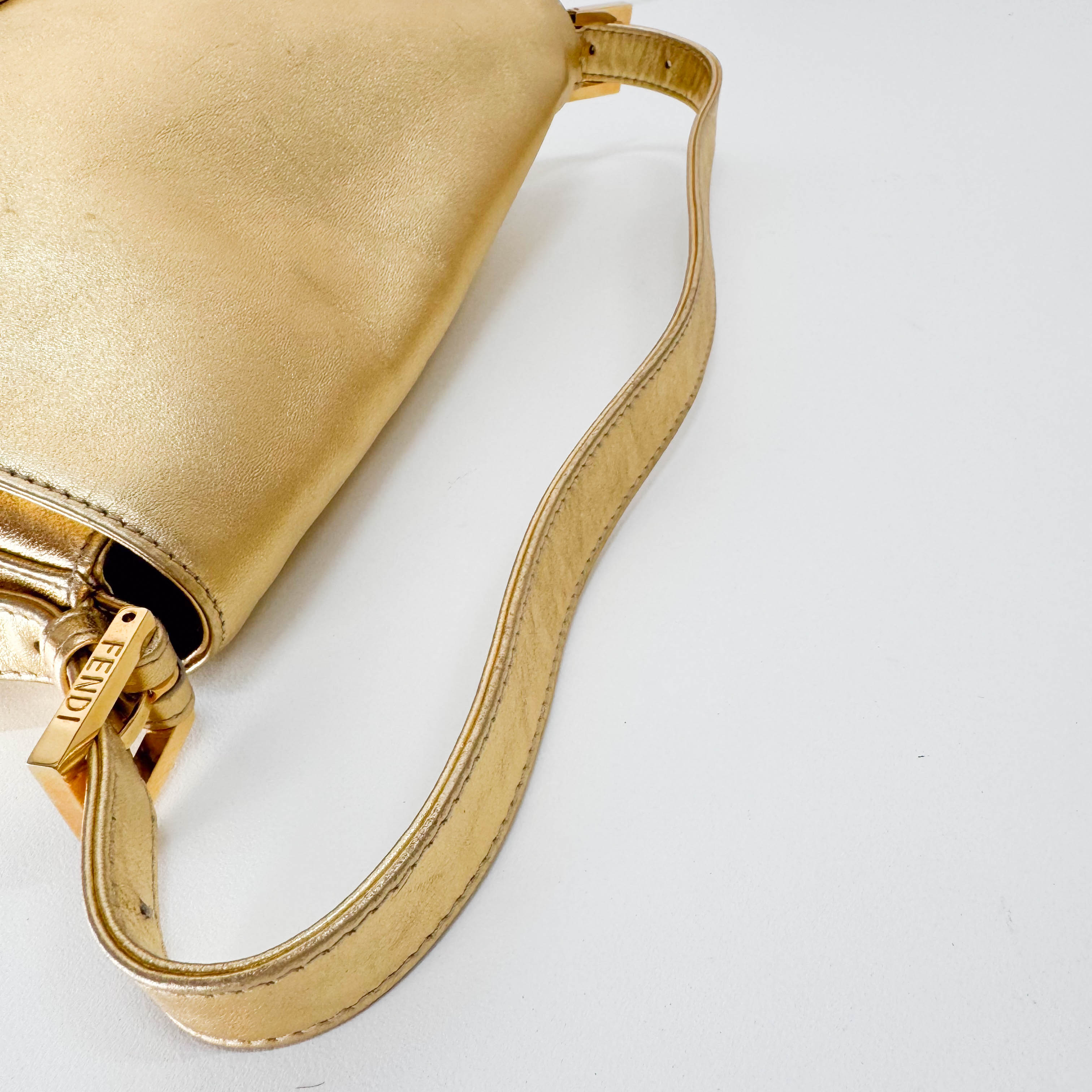 Mamma Baguette Gold Leather Rhinestone Hardware Shoulder Bag