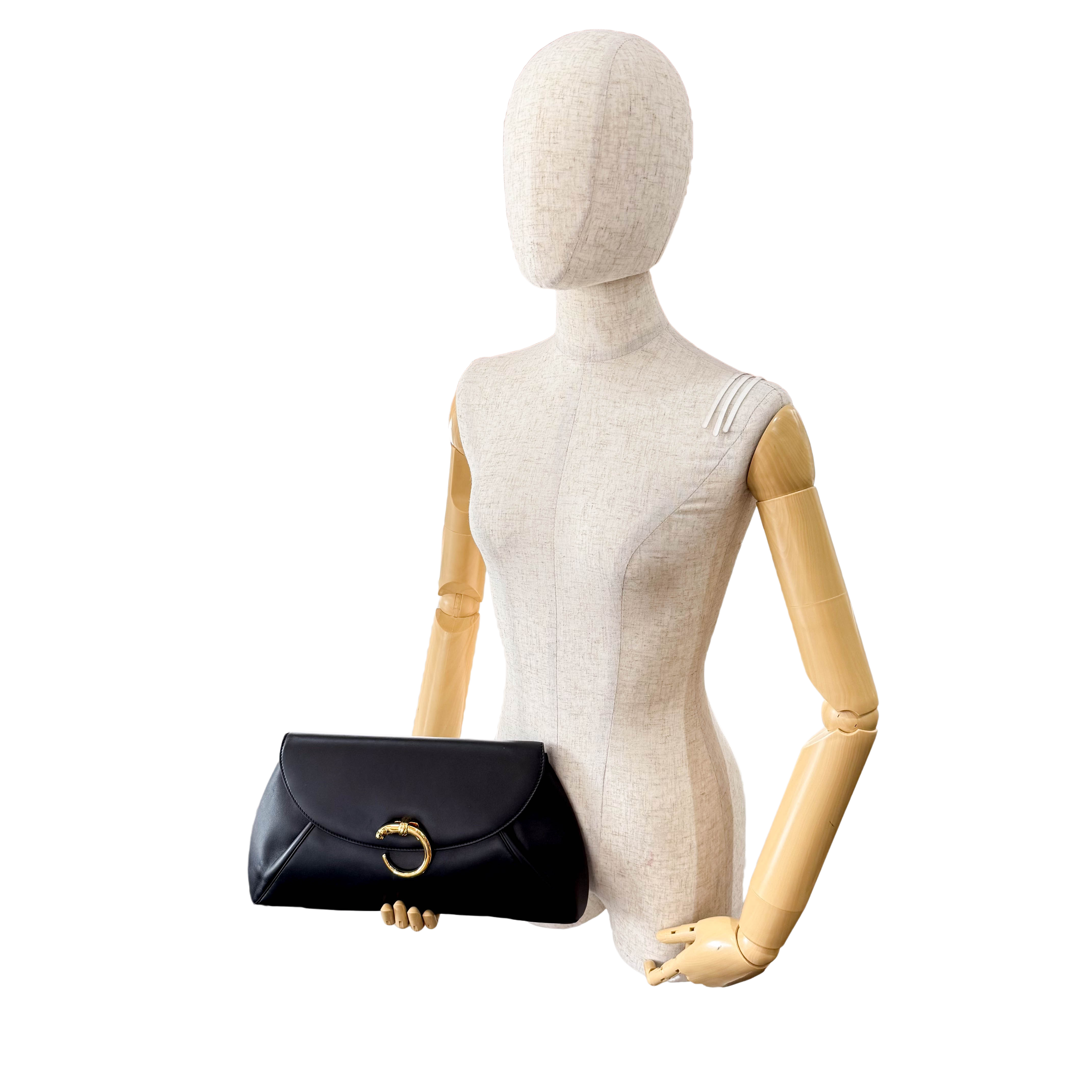 Panthère Black Calfskin Leather Clutch Bag