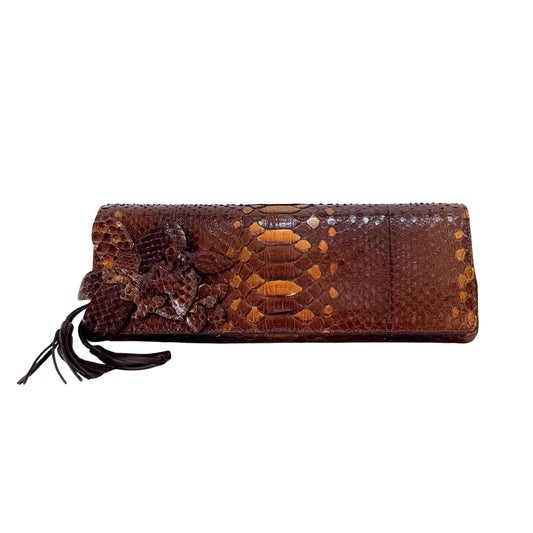 Bronze Embossed Lizard Leather Clutch Bag