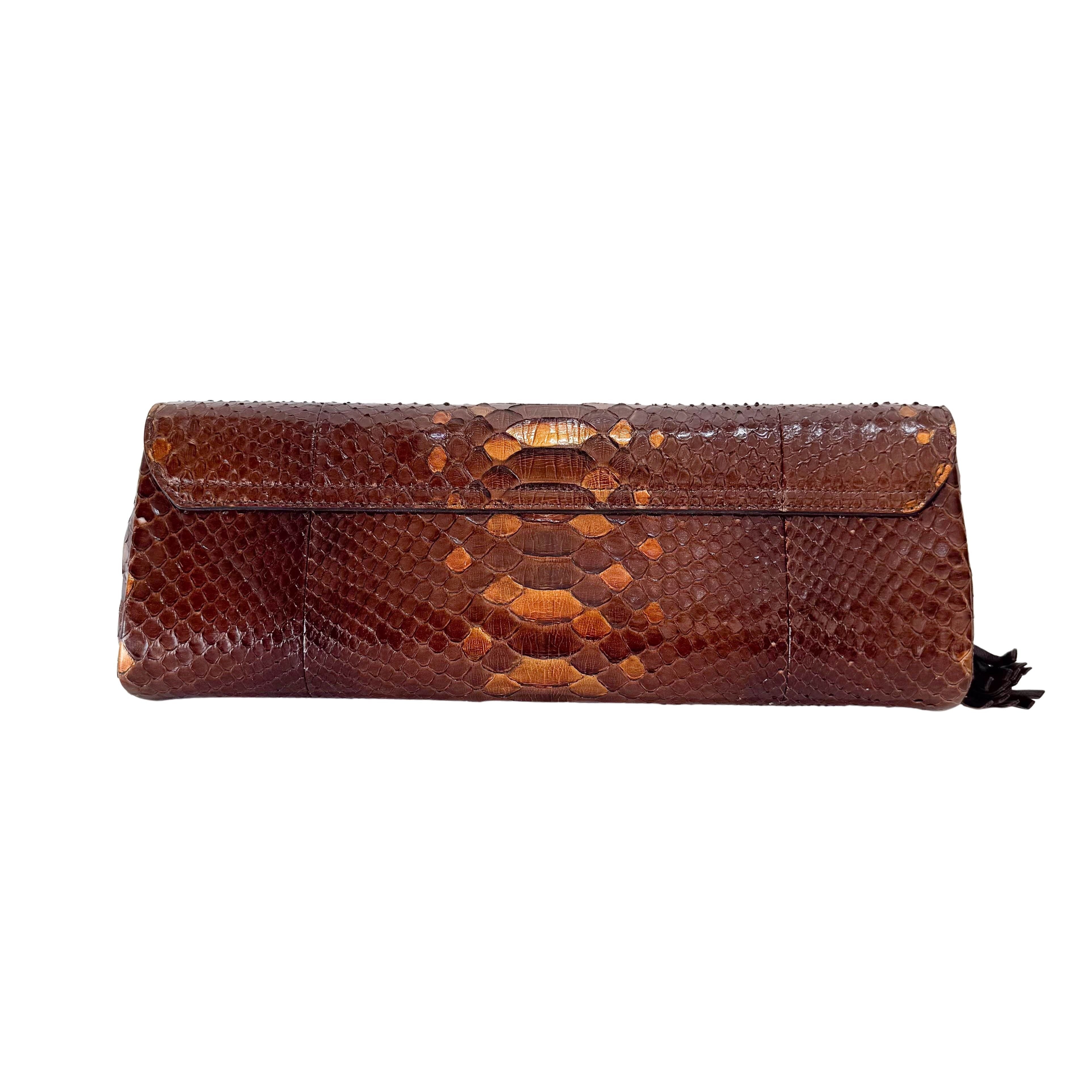 Bronze Embossed Lizard Leather Clutch Bag