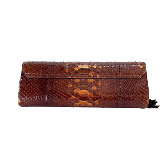 Bronze Embossed Lizard Leather Clutch Bag