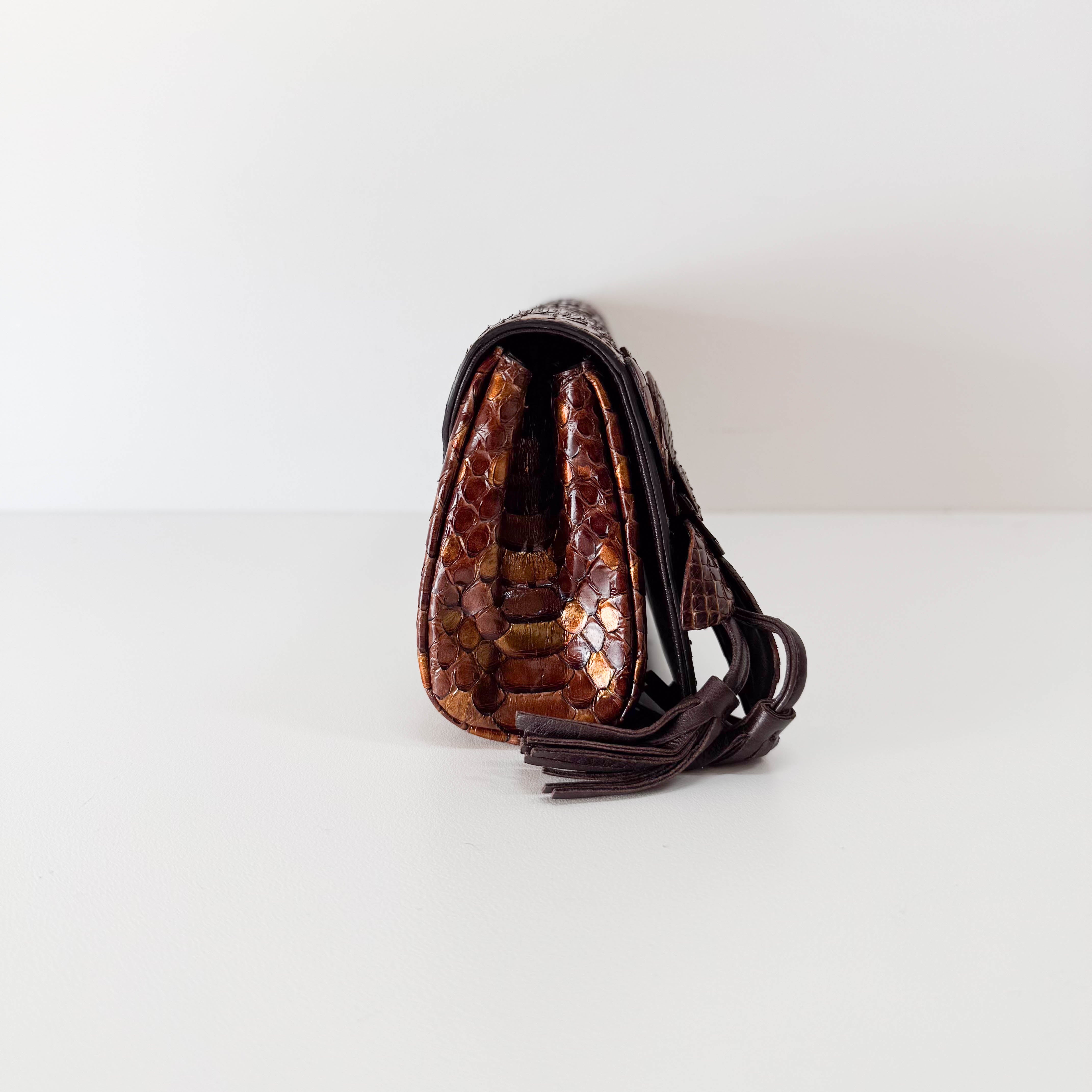 Bronze Embossed Lizard Leather Clutch Bag