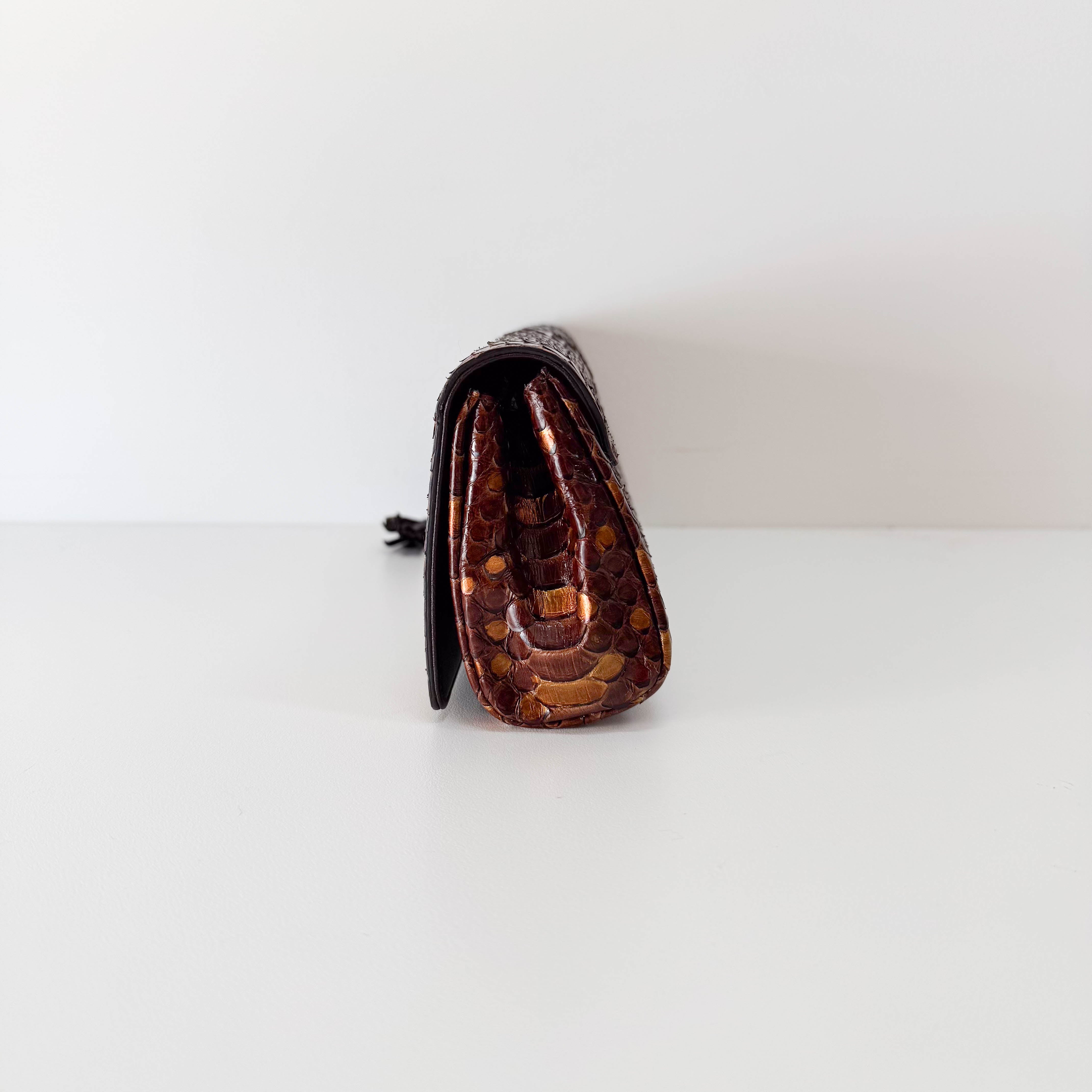 Bronze Embossed Lizard Leather Clutch Bag