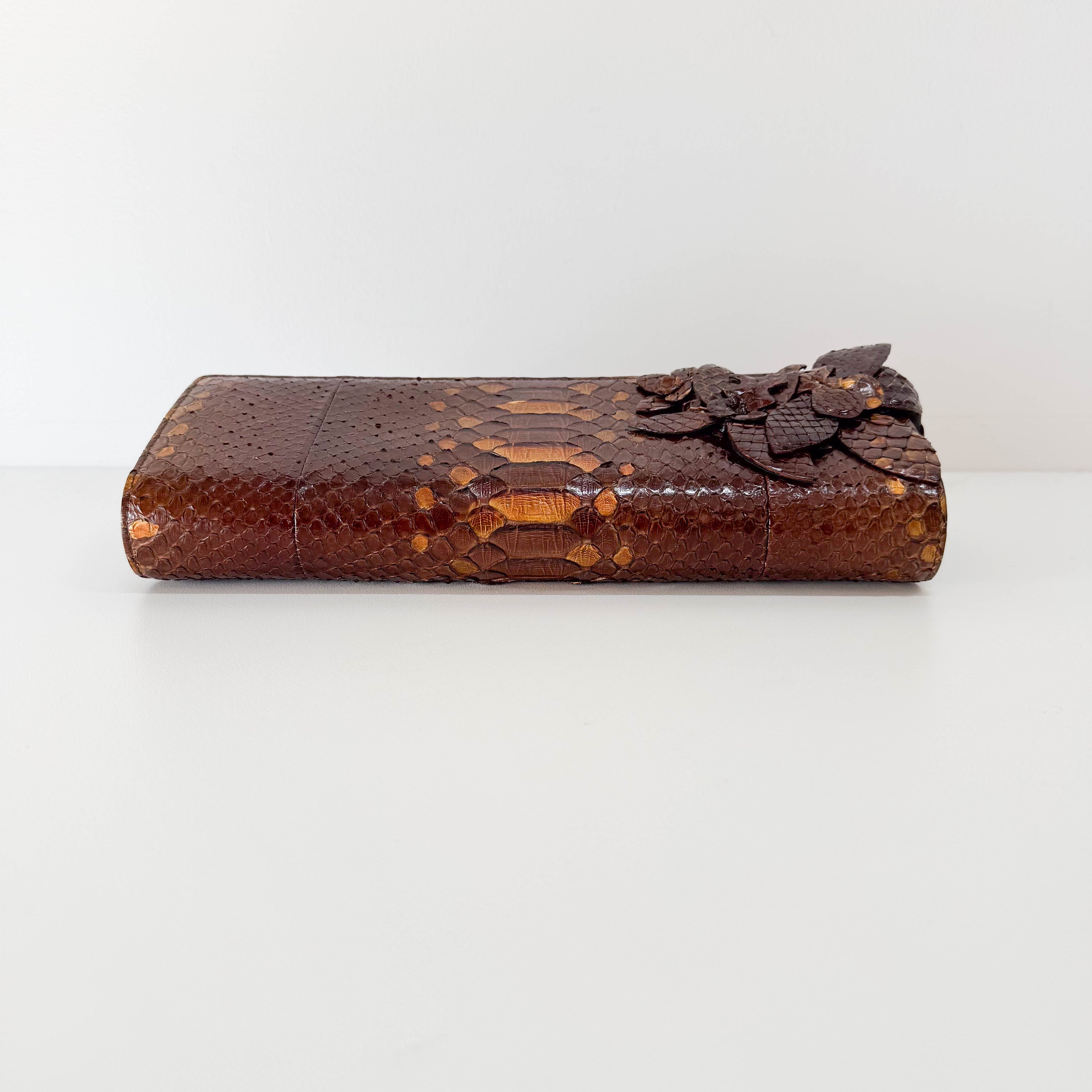 Bronze Embossed Lizard Leather Clutch Bag