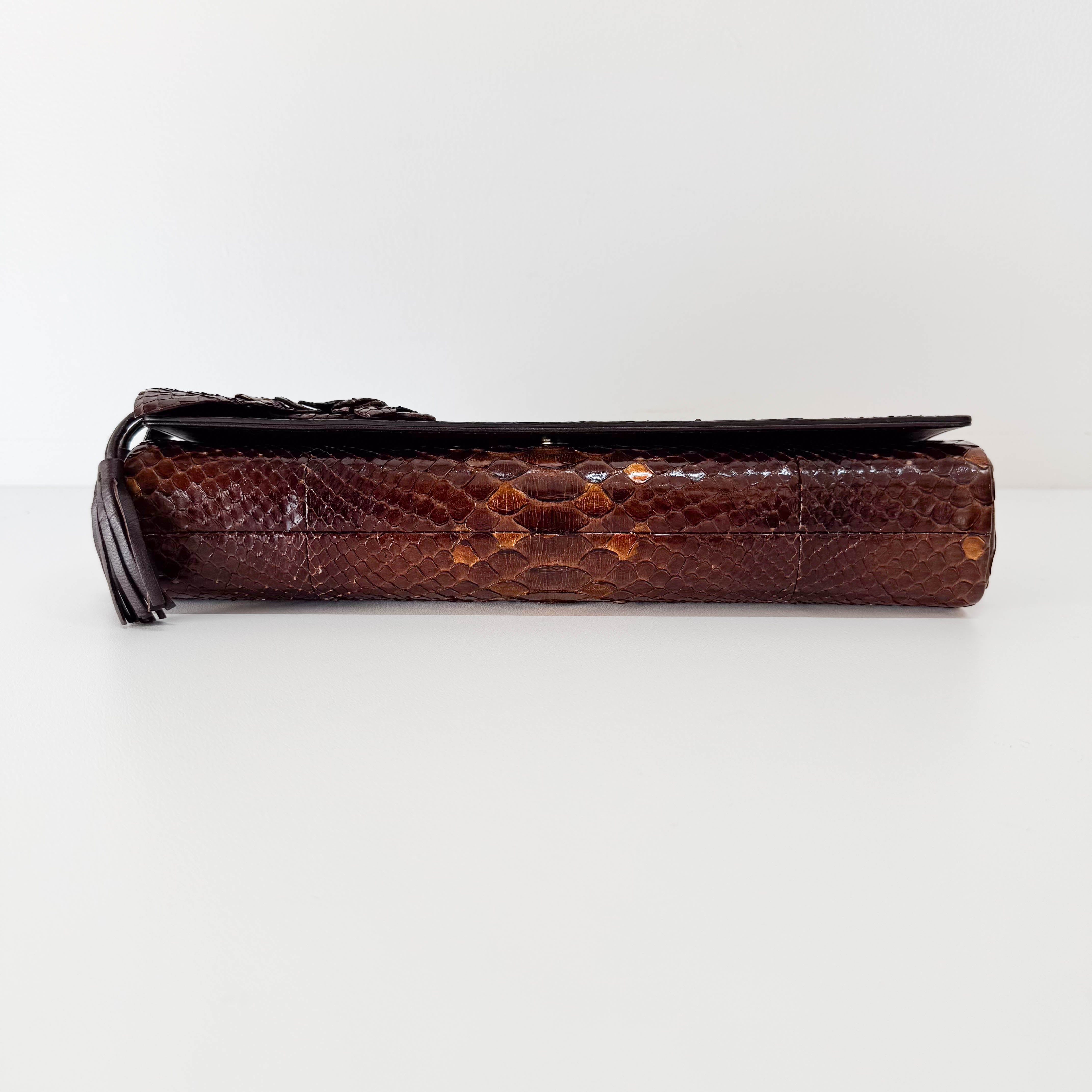 Bronze Embossed Lizard Leather Clutch Bag