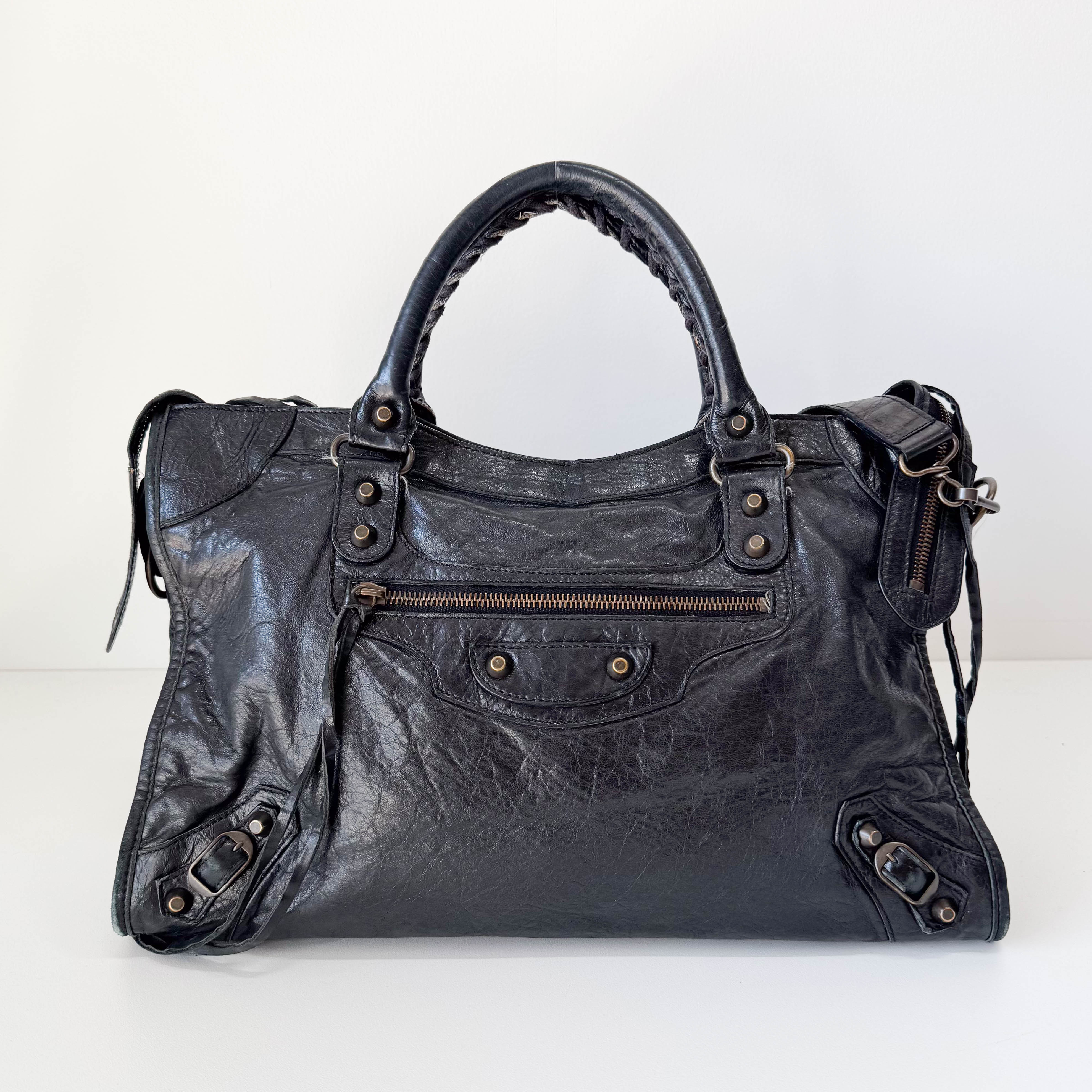 The City Black Leather Two Way Bag