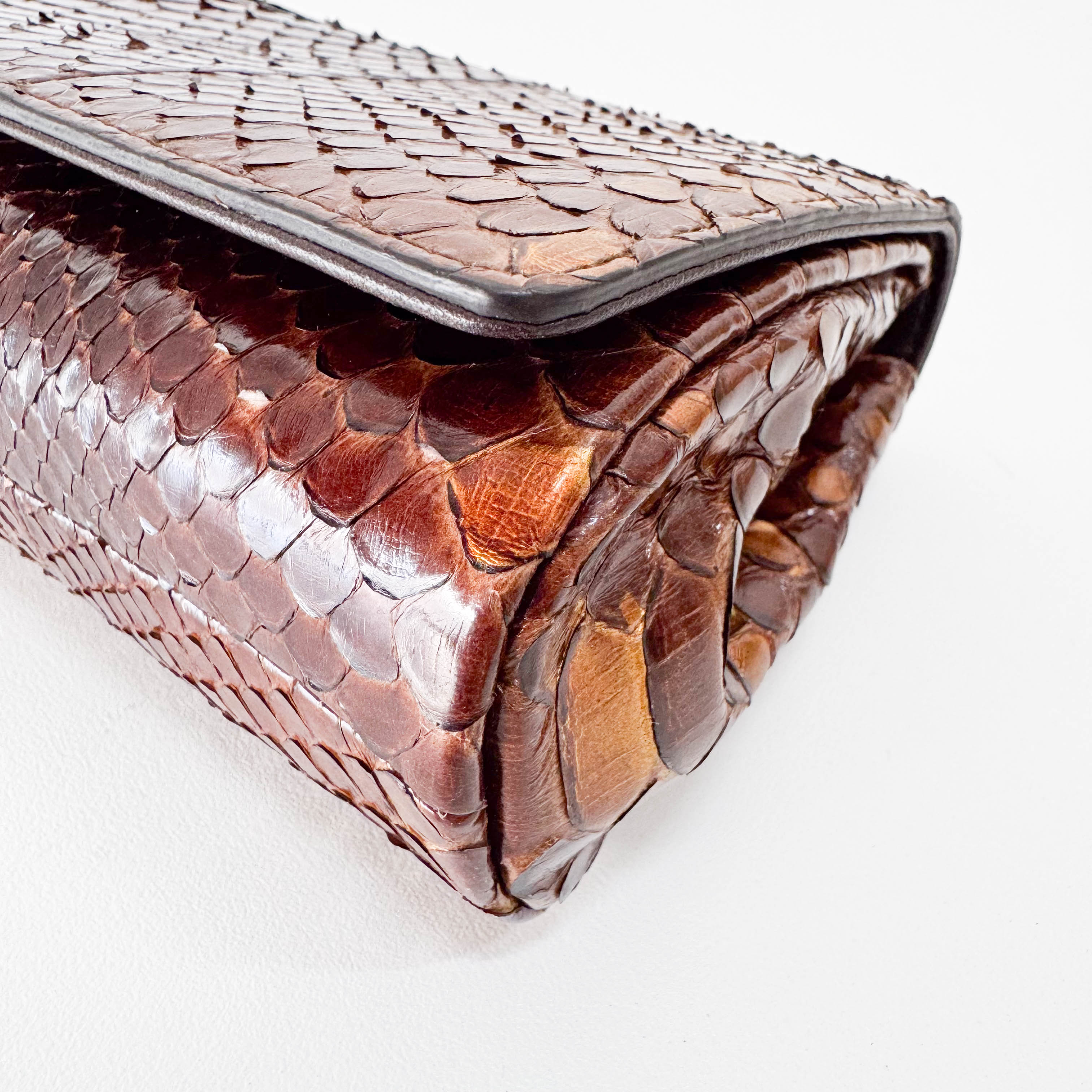 Bronze Embossed Lizard Leather Clutch Bag