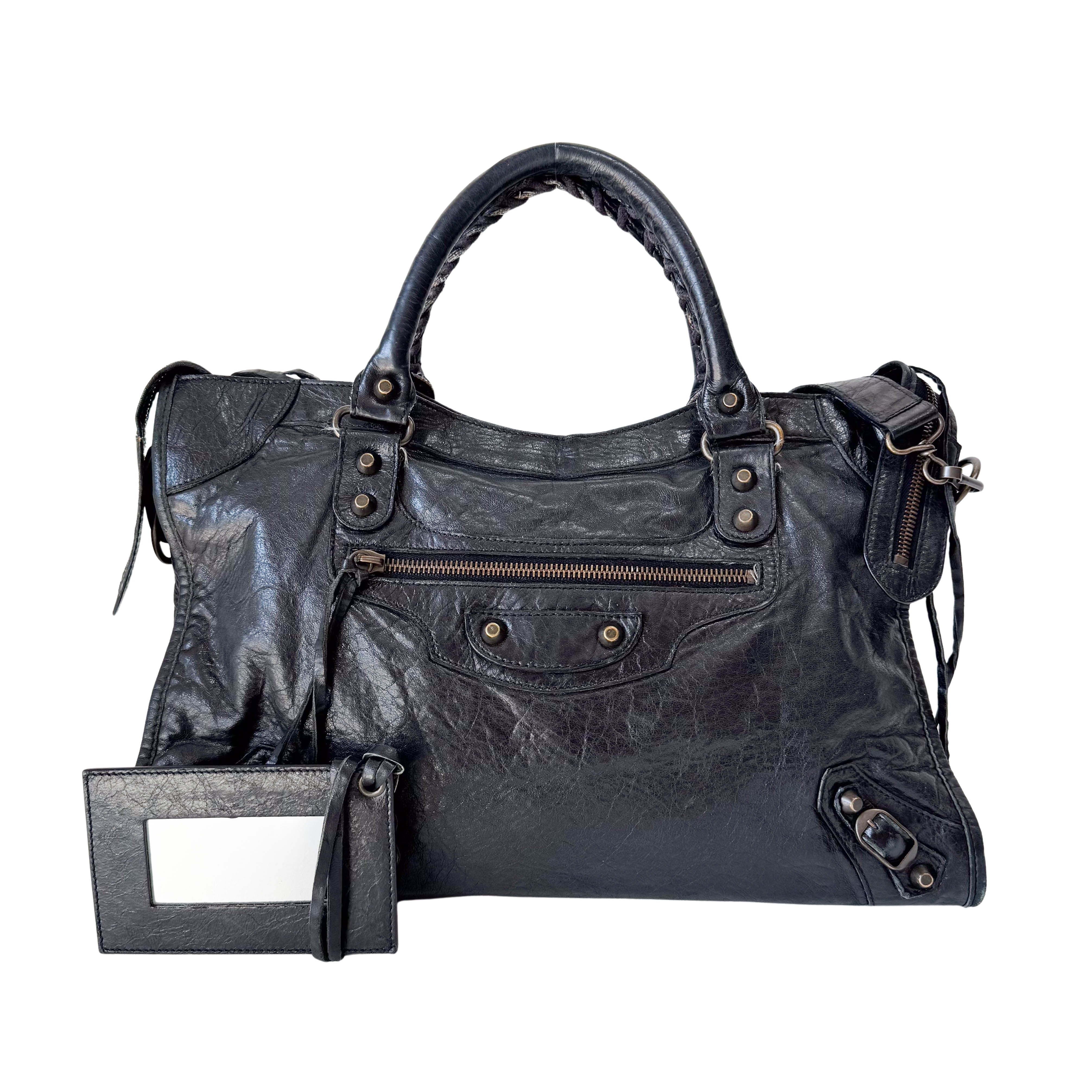 The City Black Leather Two Way Bag