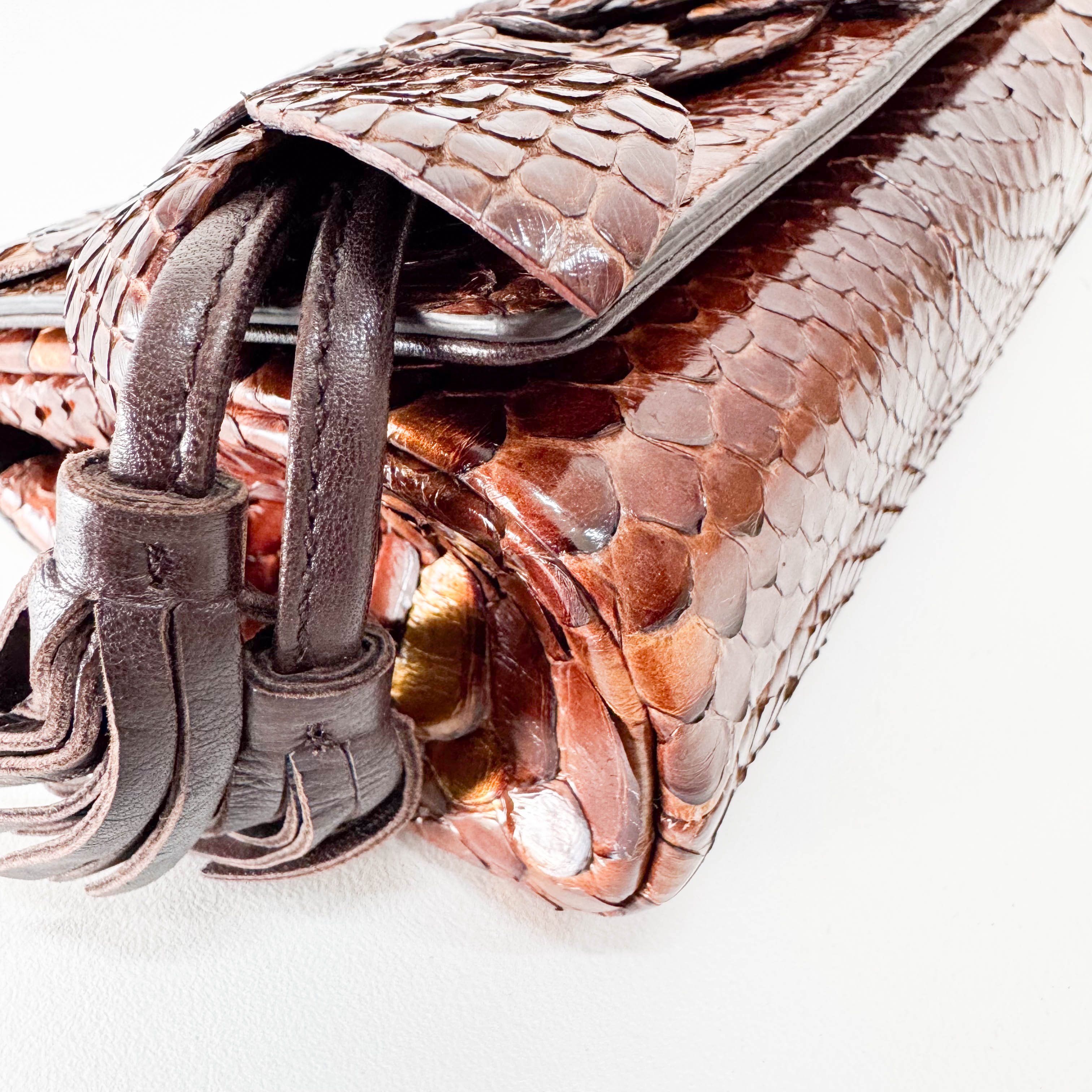 Bronze Embossed Lizard Leather Clutch Bag