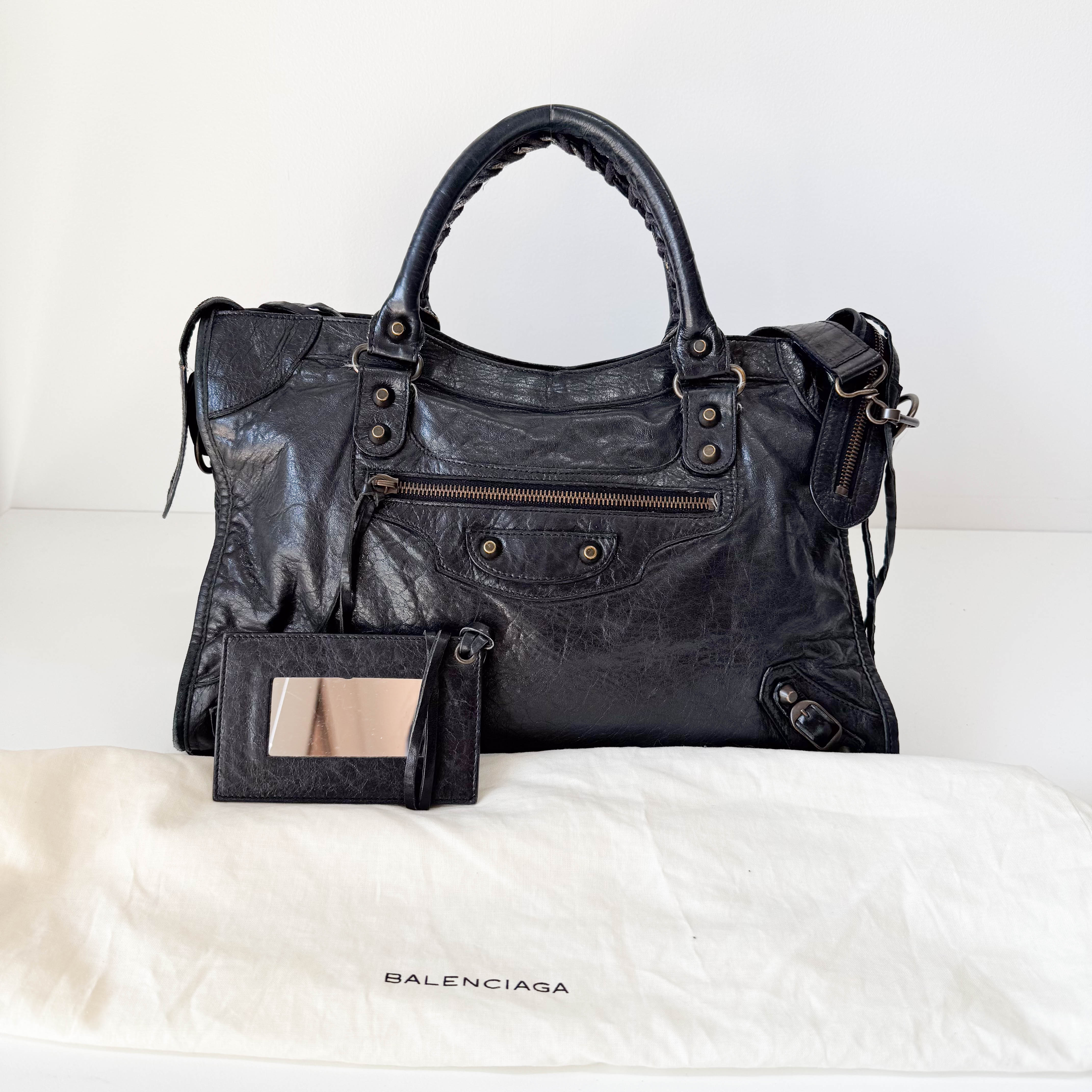The City Black Leather Two Way Bag