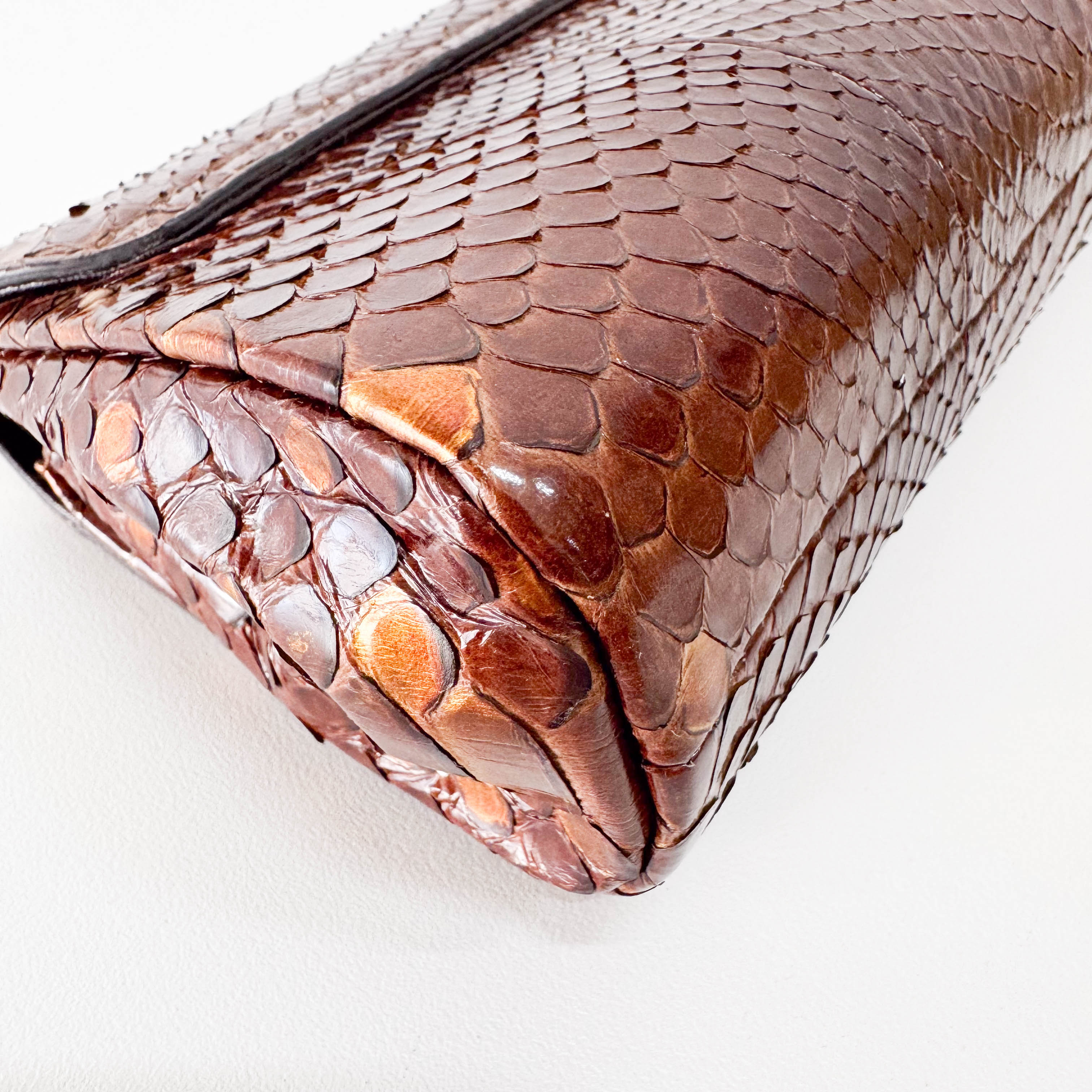 Bronze Embossed Lizard Leather Clutch Bag