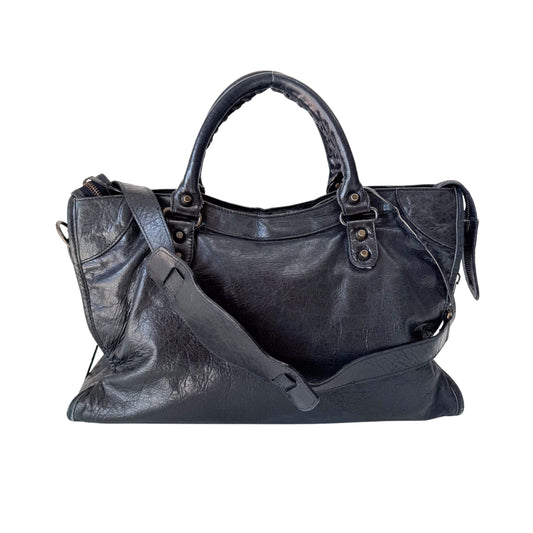 The City Black Leather Two Way Bag