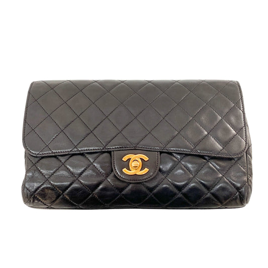 Timeless Classic Black Lambskin Leather Clutch Bag