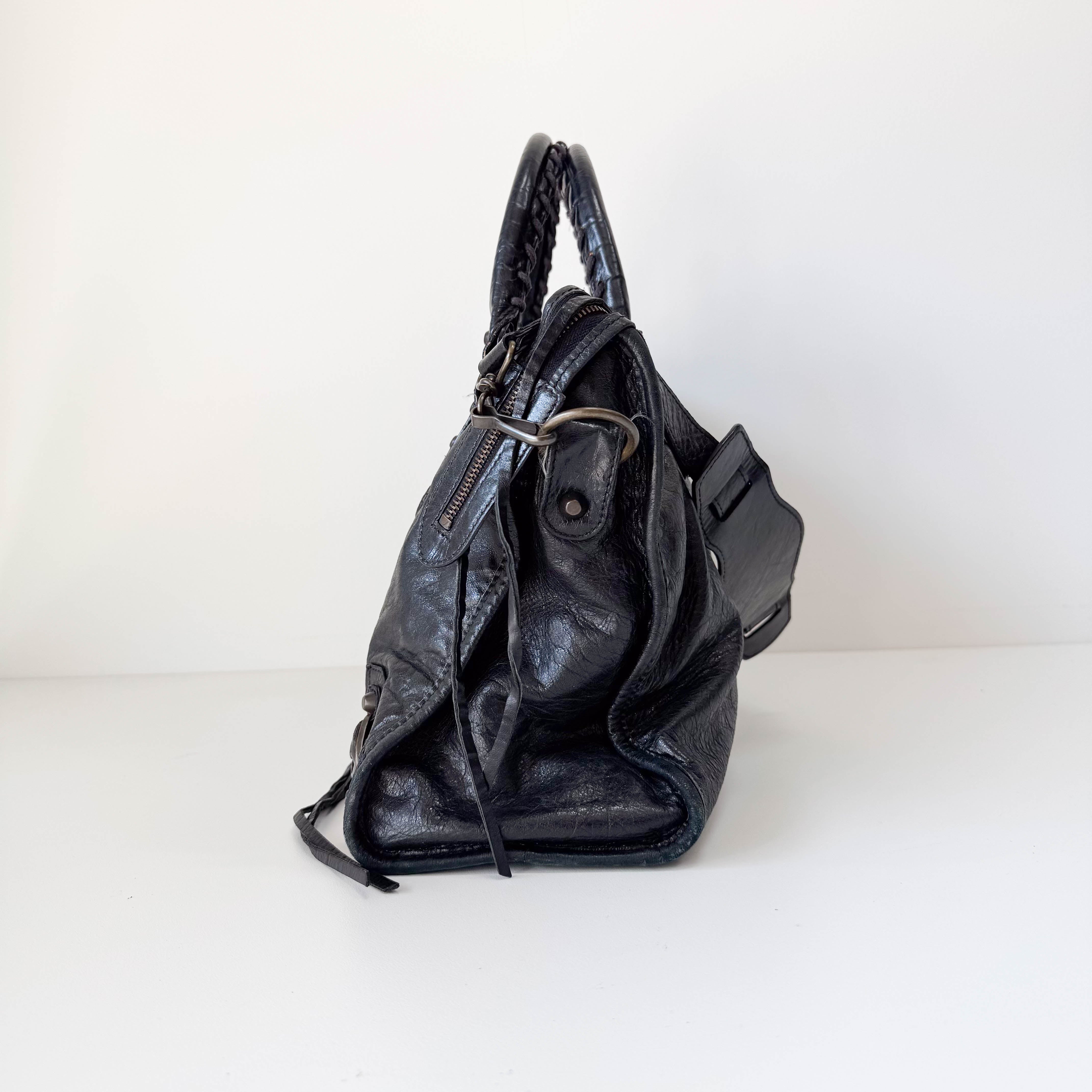 The City Black Leather Two Way Bag