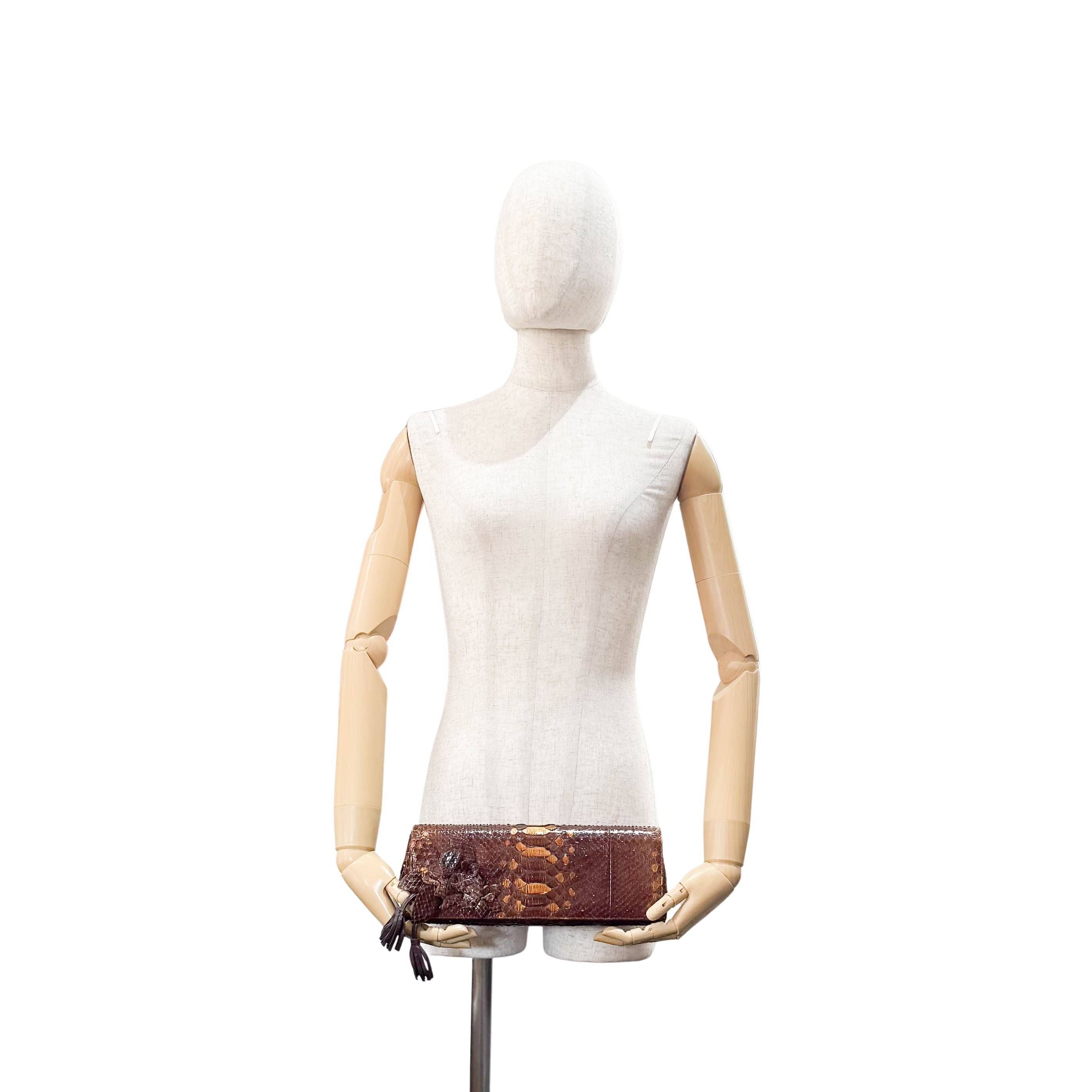 Bronze Embossed Lizard Leather Clutch Bag